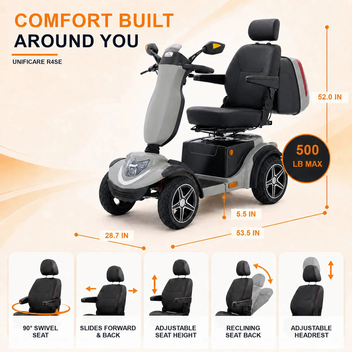 Unificare R4SE 4 Wheel Mobility Scooter For Seniors Heavy Duty Handicap Electric Scooter Keyless Start Bluetooth Audio Full Suspension With Lockable Removable Rear Storage Box by Beastly Survival Outlet Unificare R4SE 4 Wheel Mobility Scooter For Seniors Heavy Duty Handicap Electric Scooter Keyless Start Bluetooth Audio Full Suspension With Lockable Removable Rear Storage Box Beastly Survival Outlet