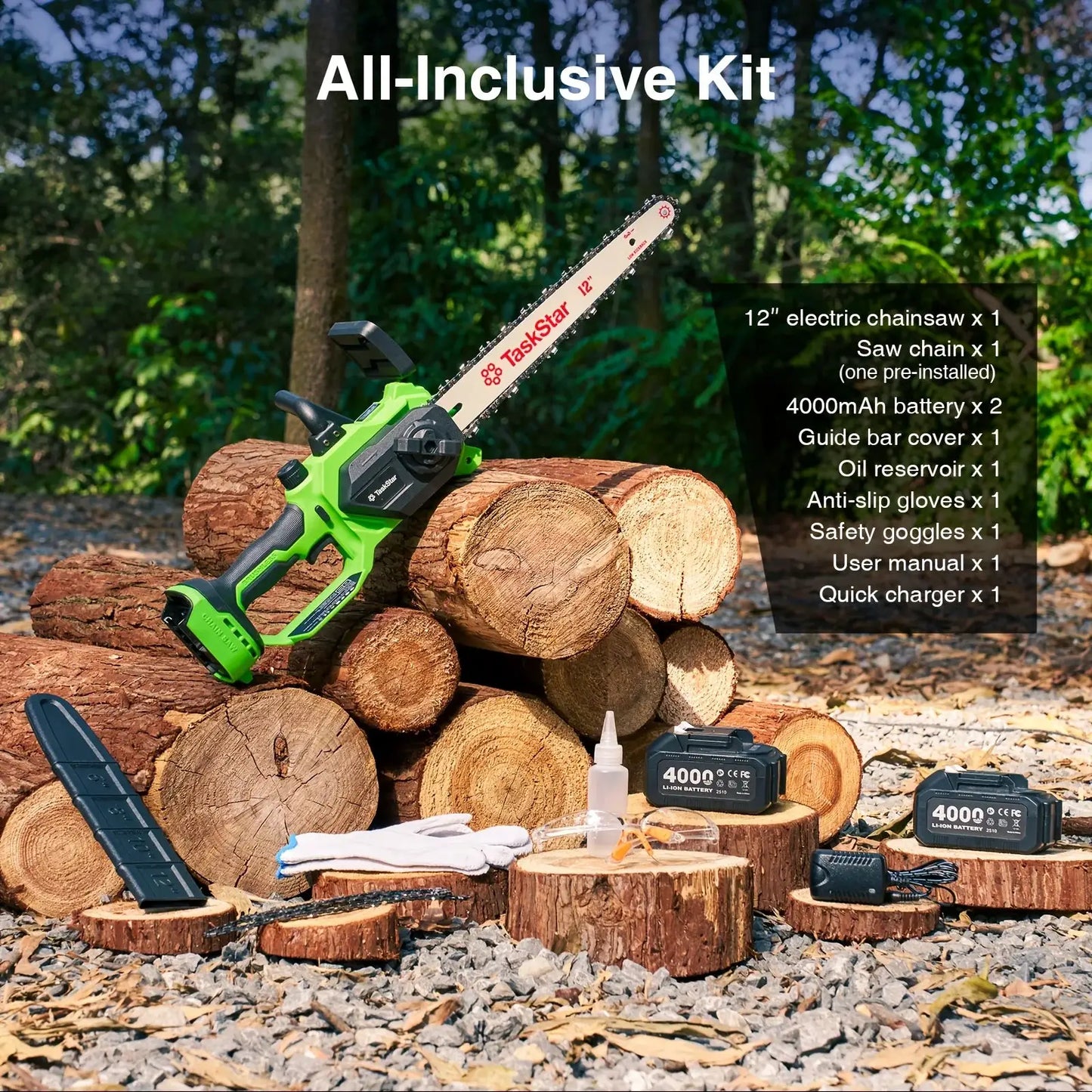 TaskStar 12 Inch Brushless Chainsaw Cordless 2 Batteries Pro by Beastly Survival Outlet