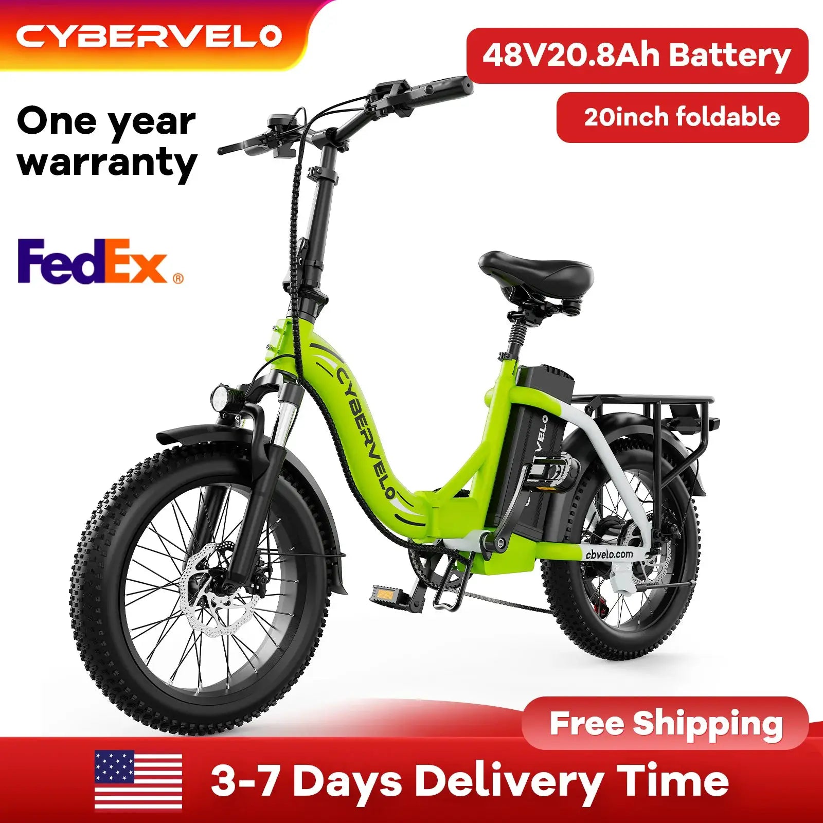 Cybervelo 1000W Electric Bike for Adults 48V 20.8Ah Large Removable Battery Foldable 20 Inch Fat Tire Urban Commuting Mars700 by Beastly Survival Outlet