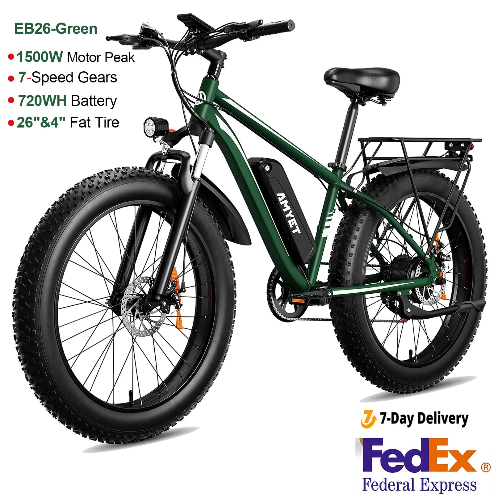 Amyet EB26 Fat Tire Electric Bike 28MPH 1500W Blue Mountains by Beastly Survival Outlet