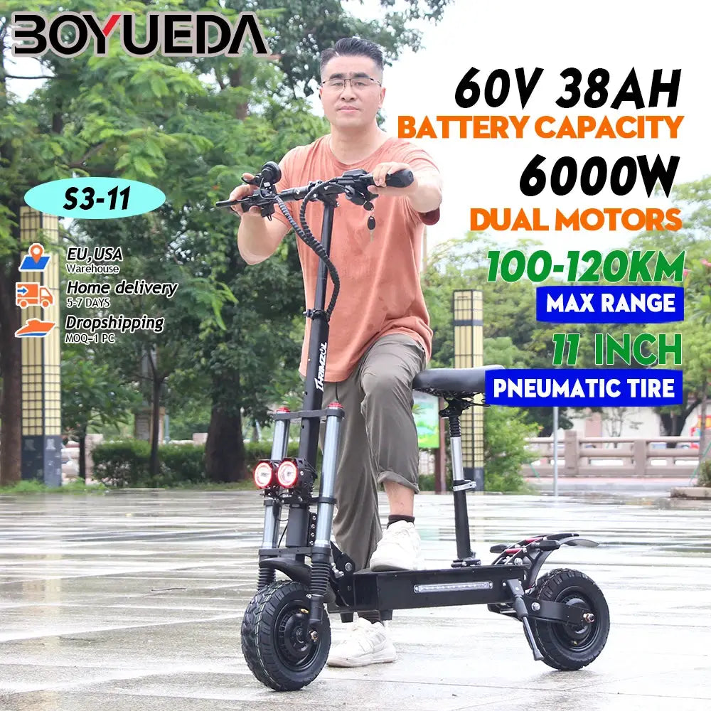 Poland USA S3-11 dualtron elektroroller Range 100-120KM Foldable Electric Scooters Adult 6000w 11 inch Offroad Tire e scooter by Beastly Survival Outlet