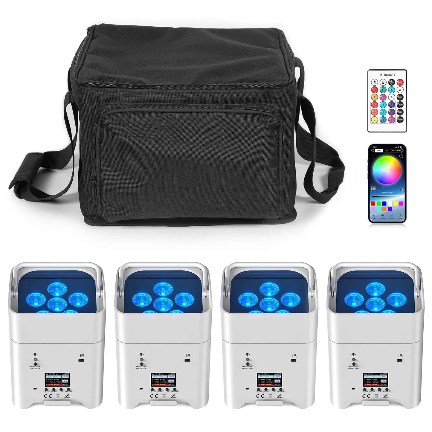 U'King 4PCS RGBWA+UV LED Par Light with Bag 6x18W DMX Stage Light Rechargeable Built-in Battery Wireless Par Light Dyeing Light by Beastly Survival Outlet