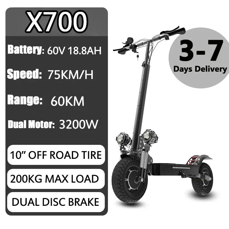 Electric Scooter 60V 3200W Powerful Dual Motor Scooter Electric 75KM/H Top Speed 70KM Long Range E Scooter for Adults by Beastly Survival Outlet