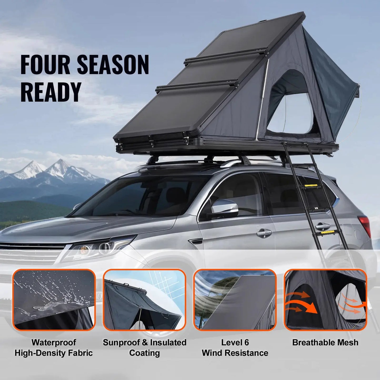 SucceBuy Rooftop Tent Hard Shell Roof Top with Telescopic Ladder Thick Mattress Waterproof Windproof for Jeep Van Pickup Truck by Beastly Survival Outlet