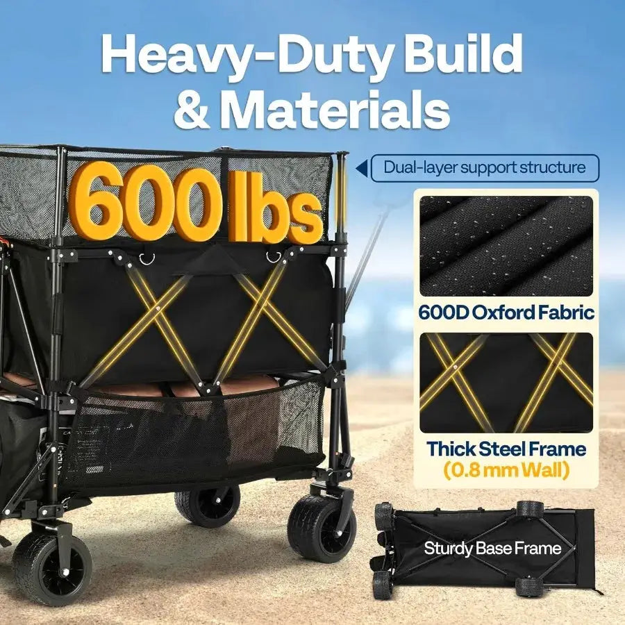 500L Large Capacity Double Decker Collapsible Wagon 500lbs Heavy Duty Utility Folding Cart with Big Wheels 53 Extended for Camp by Beastly Survival Outlet