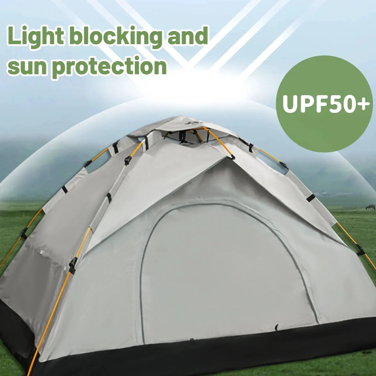 PAKICETUS Instant Pop Up Dome Tent 2-4 Person Easy Setup Polyester Fiber Portable Outdoor Tent Misty Gray Quicksand Gold For Camping Hiking Road Trips Backyard Picnic by Beastly Survival Outlet