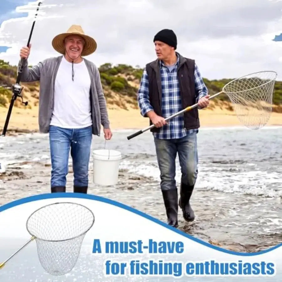 Boat and pier fishing application: stainless steel handle heavy duty fishing net, black, foldable lightweight design with 83-in by Beastly Survival Outlet