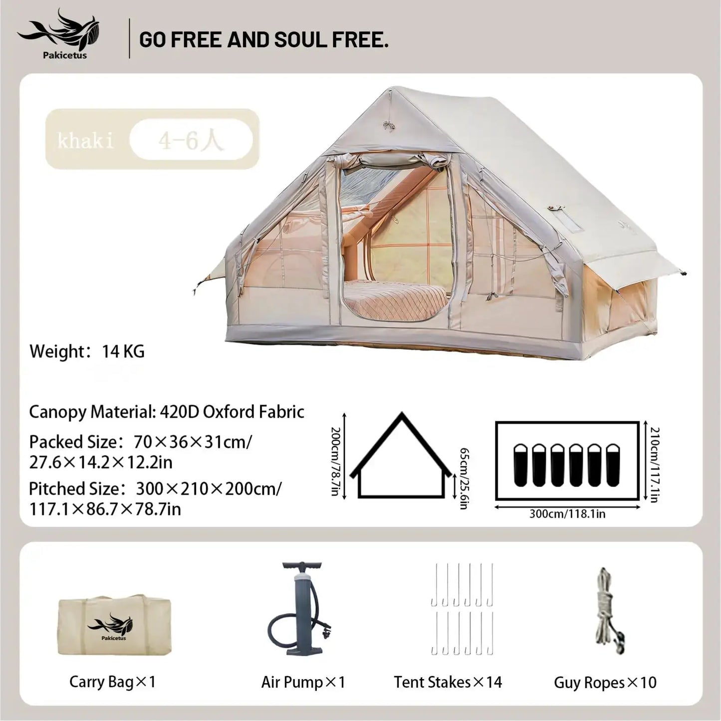 Pakicetus Quick Setup Inflatable Camping Tent, Waterproof Family Tent for 4-8 Persons, Portable Air Tent with Carry Bag by Beastly Survival Outlet