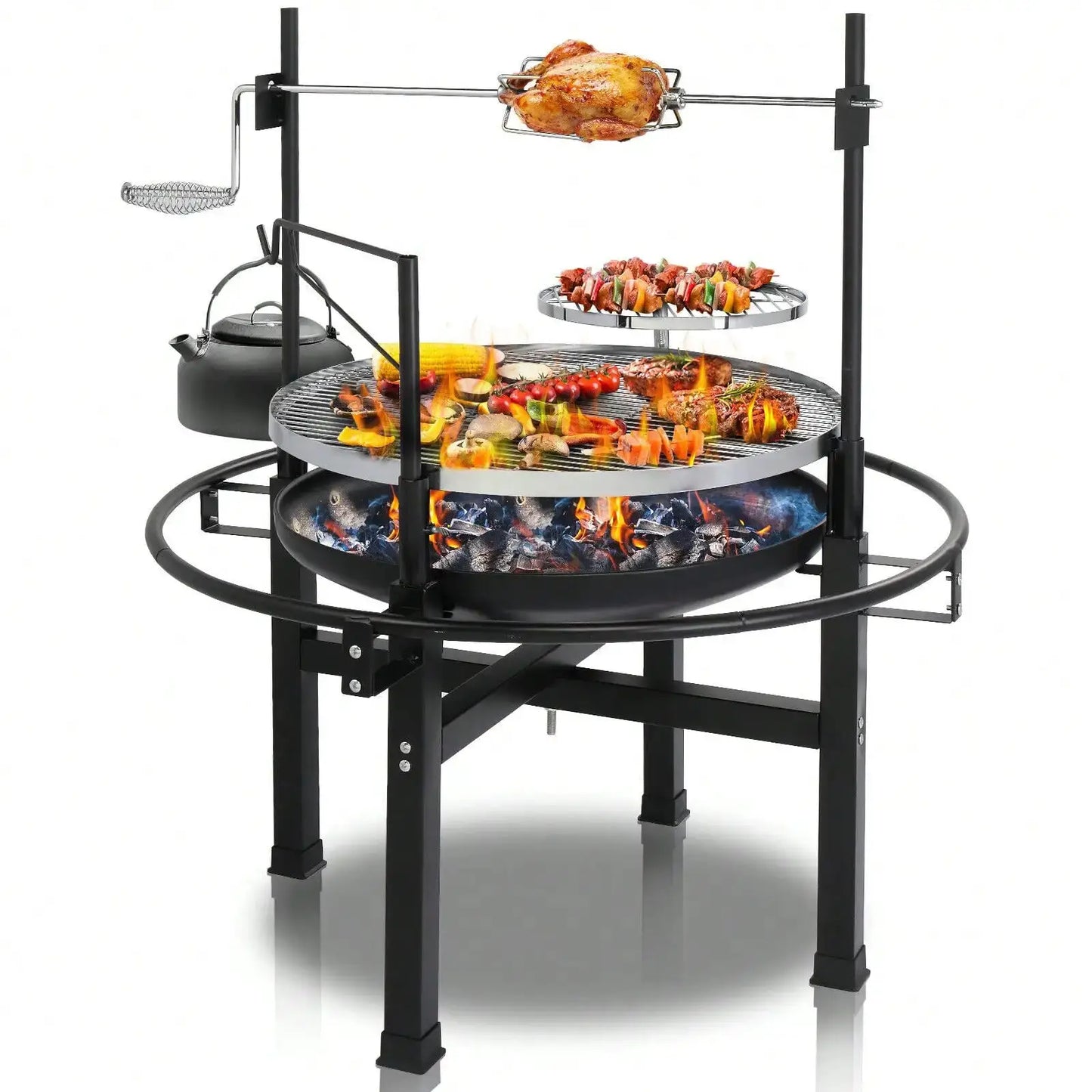 Heavy Duty Cast Iron Charcoal Grill Tabletop For Camping Pro by Beastly Survival Outlet