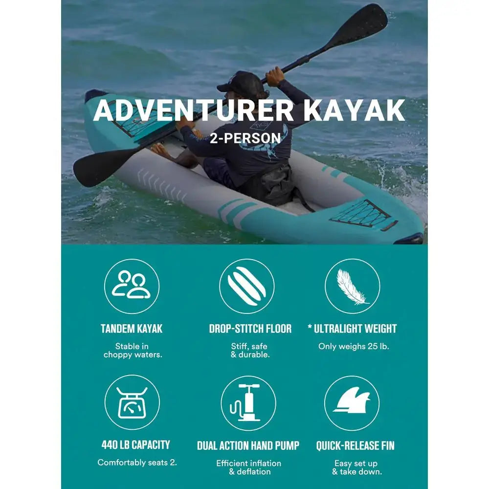 Kayak 2 Person Adult Tandem Kayak With Drop Stitch Floor, Touring Kayak With Aluminum Paddles, Seats, Footrests,Pump,Fins Custom by Beastly Survival Outlet