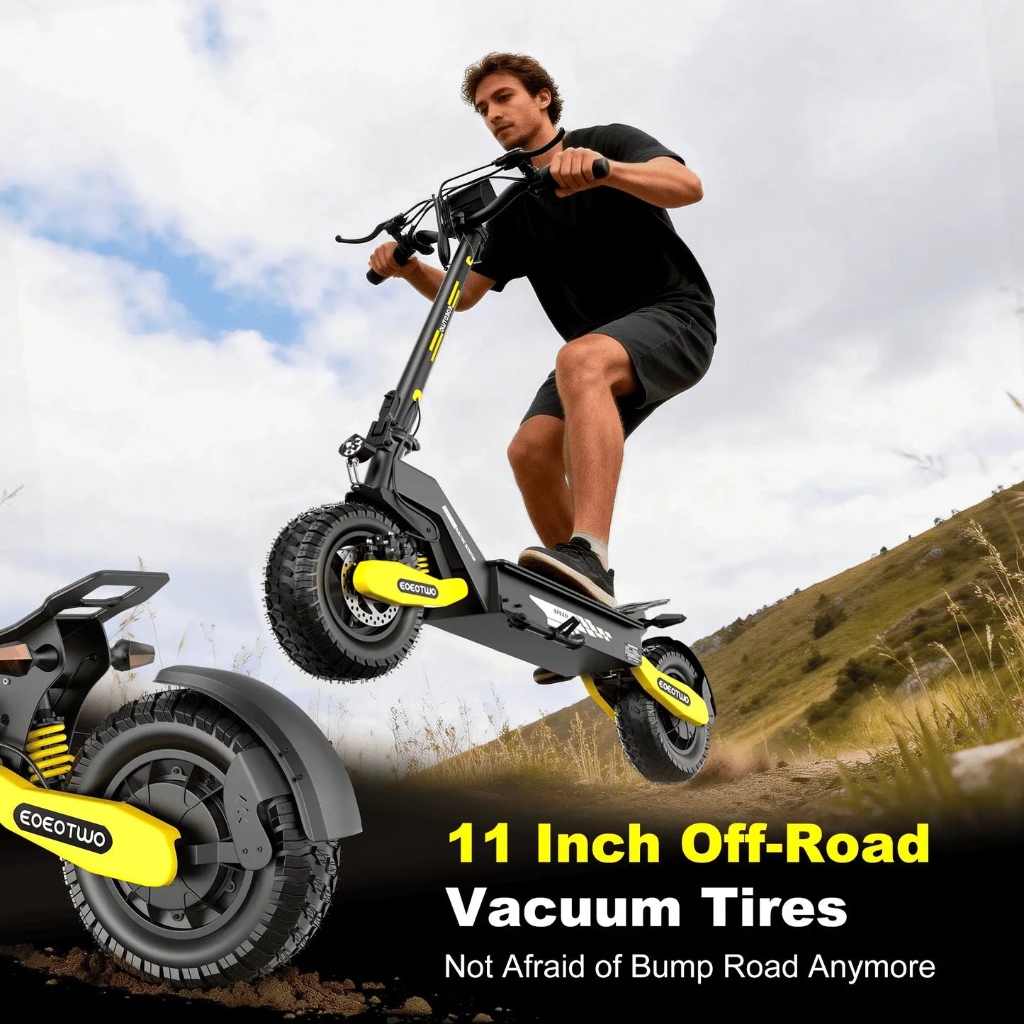 EOEOTWO 1200W Off Road Electric Scooter for Adults 48V Long Range E-Scooter 30MPH Fast Speed 11" Tubeless Tire Foldable Kick Scooter by Beastly Survival Outlet