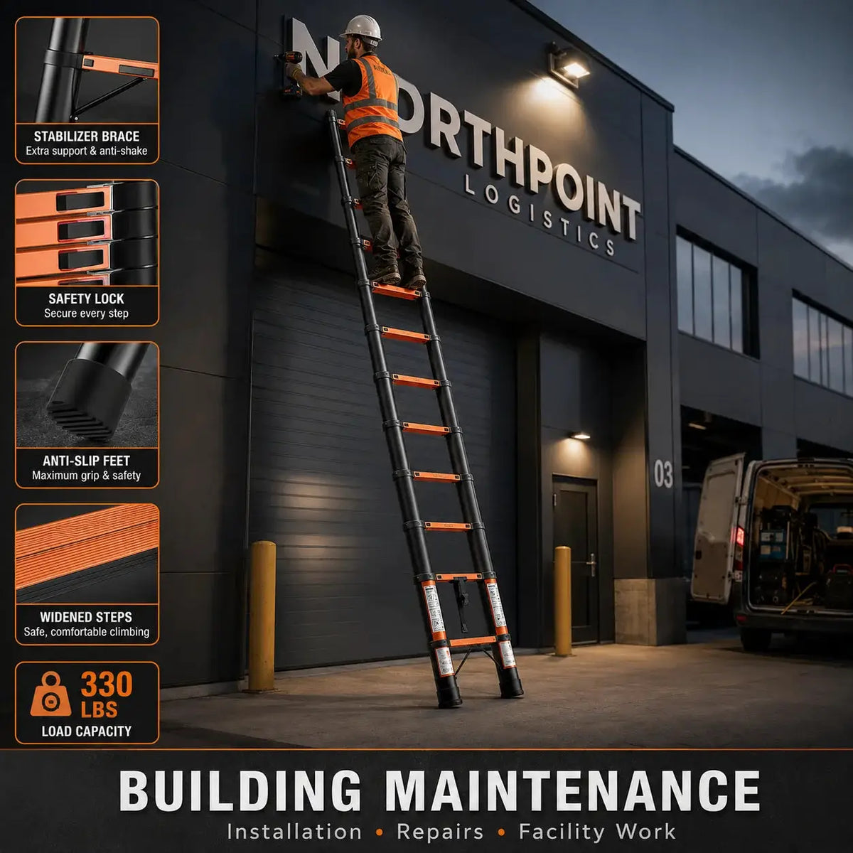 Telescoping Ladder Heavy Duty Compact Extension Ladder with Non Slip Feet Safety Locking Mechanism Portable Stable Retractable Design for Home Maintenance RV Use Outdoor Construction Warehouse Storage Painting Window Cleaning by Beastly Survival Outlet