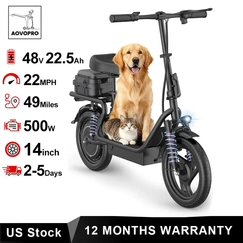 AOVORPO Electric Scooter for Adults,14" Tires, Up to 22Mph, 500W Motor, 28 Miles Max Range, Folding E-Bike with Dual Suspension by Beastly Survival Outlet