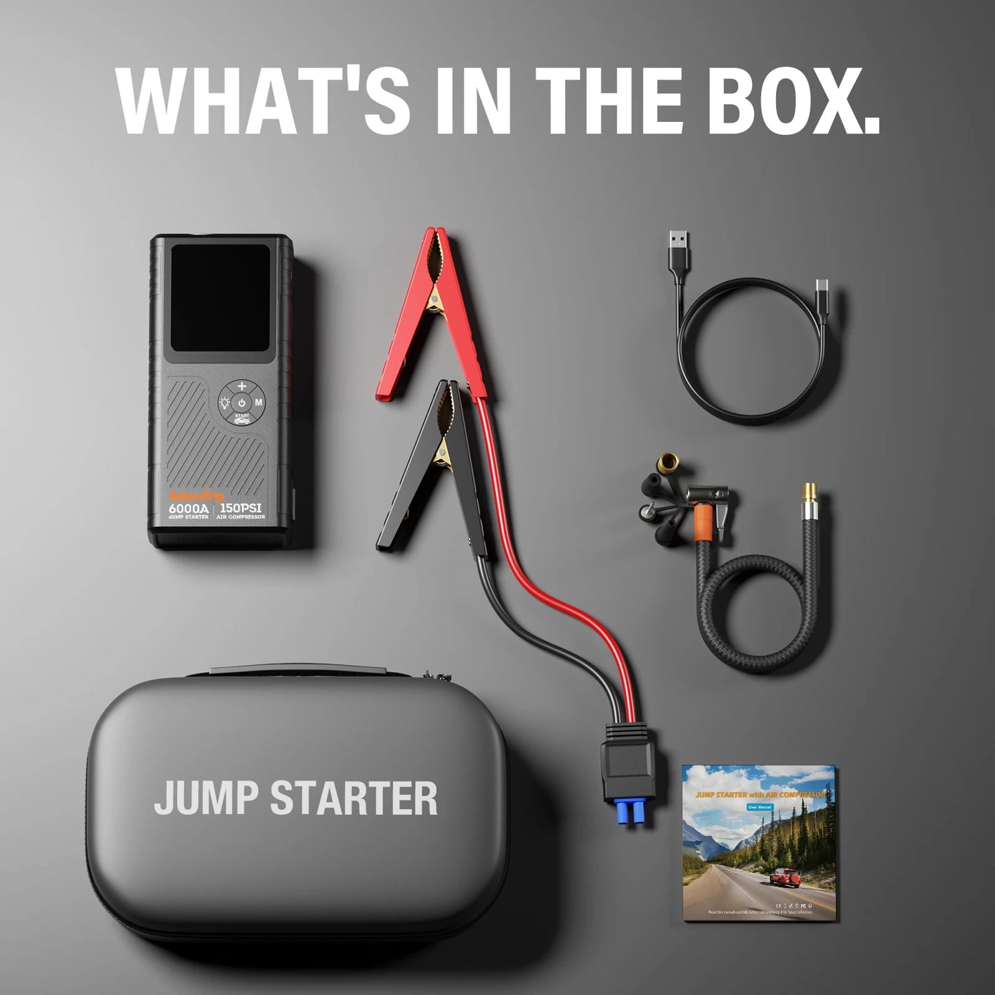 AdoreTrip 6000A Car Jump Starter With Air Compressor 12V