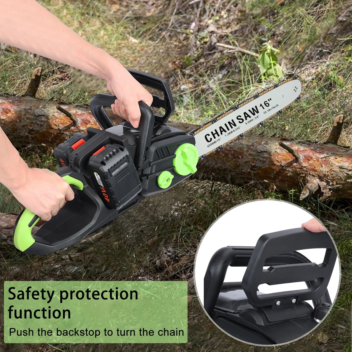 Cordless Battery Powered Chainsaw with 2x4Ah Batteries Brushless Motor Auto Lubrication for Tree Felling and Firewood