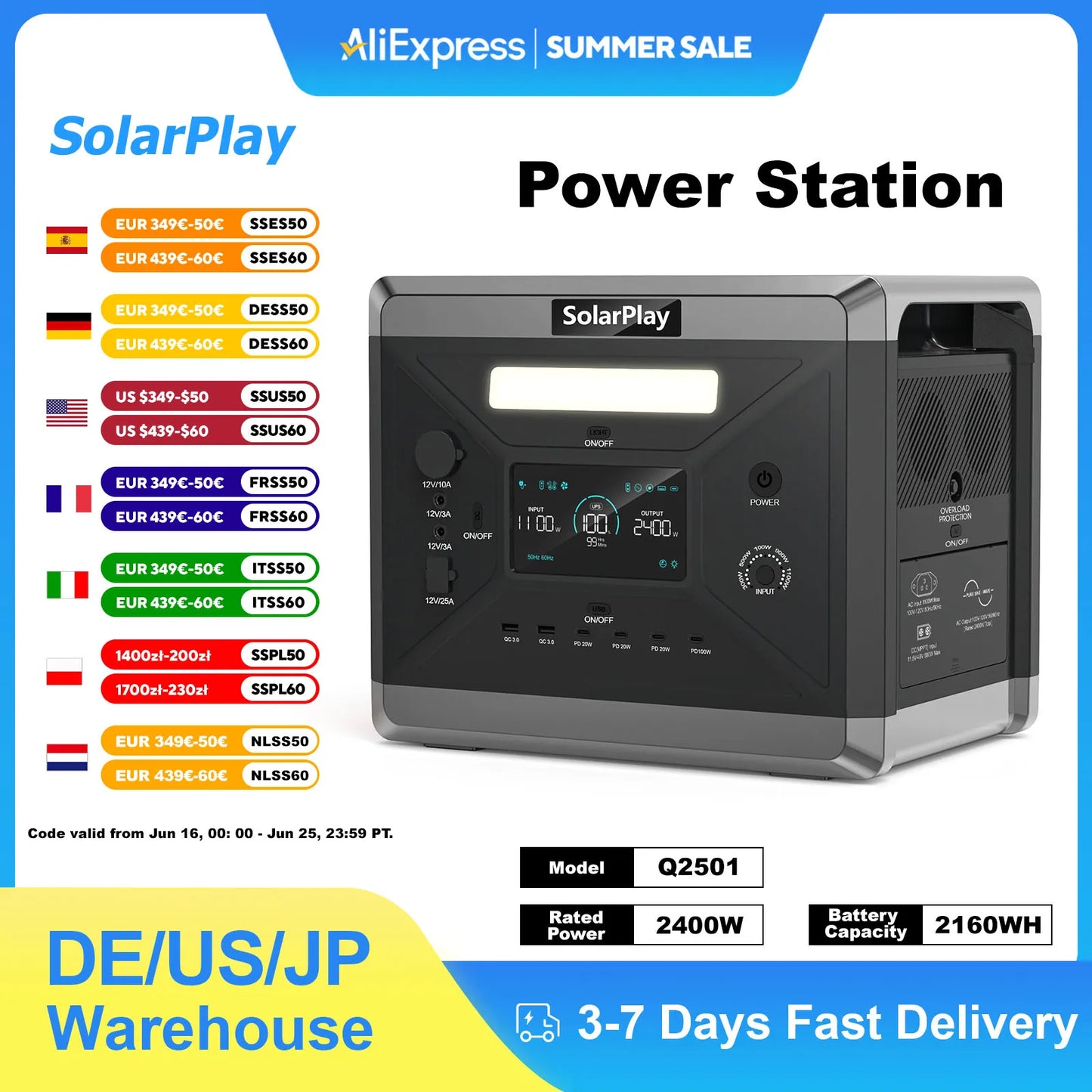 Solarplay Q2501 Portable Power Generator 2160Wh Lifepo4 Battery