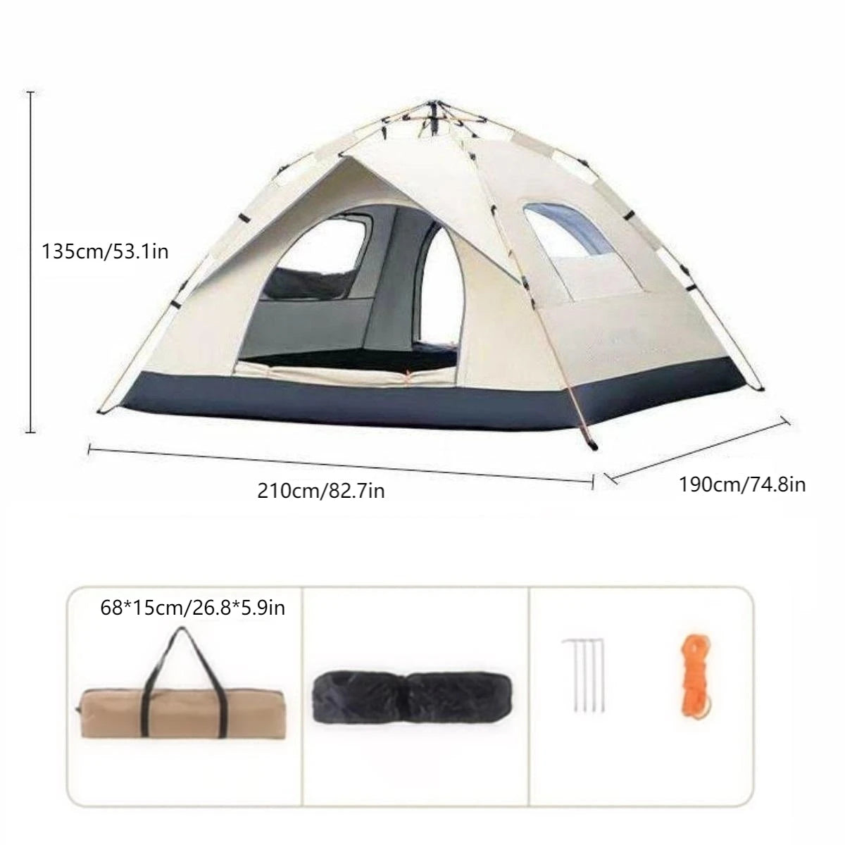 Outdoor Sunshade Camping Tent with Two Doors and Windows