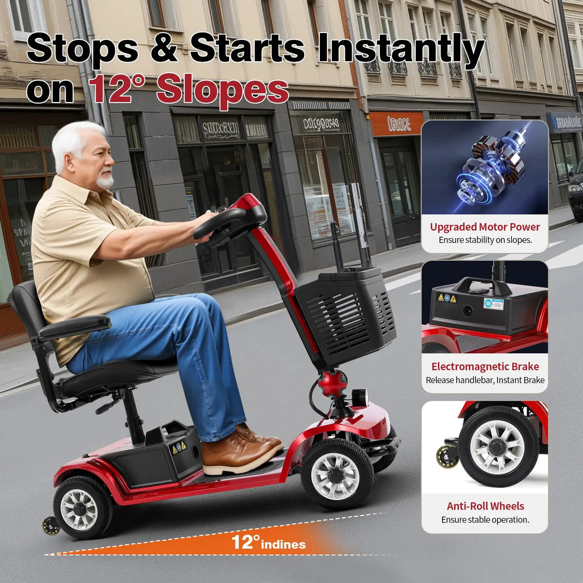 Unificare Red 12Ah Foldable 4 Wheel Mobility Scooter For Adults Seniors 250W Motor 12.43 Miles Range Electromagnetic Brake 360 Swivel Adjustable Seat Solid Tire Heavy Duty Outdoor Travel Scooter by Beastly Survival Outlet Unificare Red 12Ah Foldable 4 Wheel Mobility Scooter For Adults Seniors 250W Motor 12.43 Miles Range Electromagnetic Brake 360 Swivel Adjustable Seat Solid Tire Heavy Duty Outdoor Travel Scooter Beastly Survival Outlet
