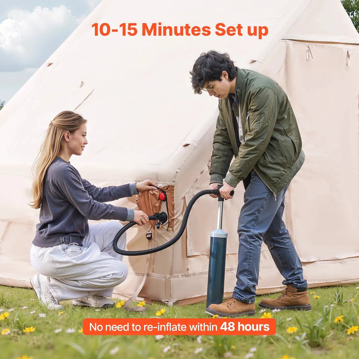 SucceBuy Inflatable Tents for Camp Easy Setup Blow up Tent with Hand Pump 300D Oxford Tent with Stove Jack Storage Bag Included by Beastly Survival Outlet