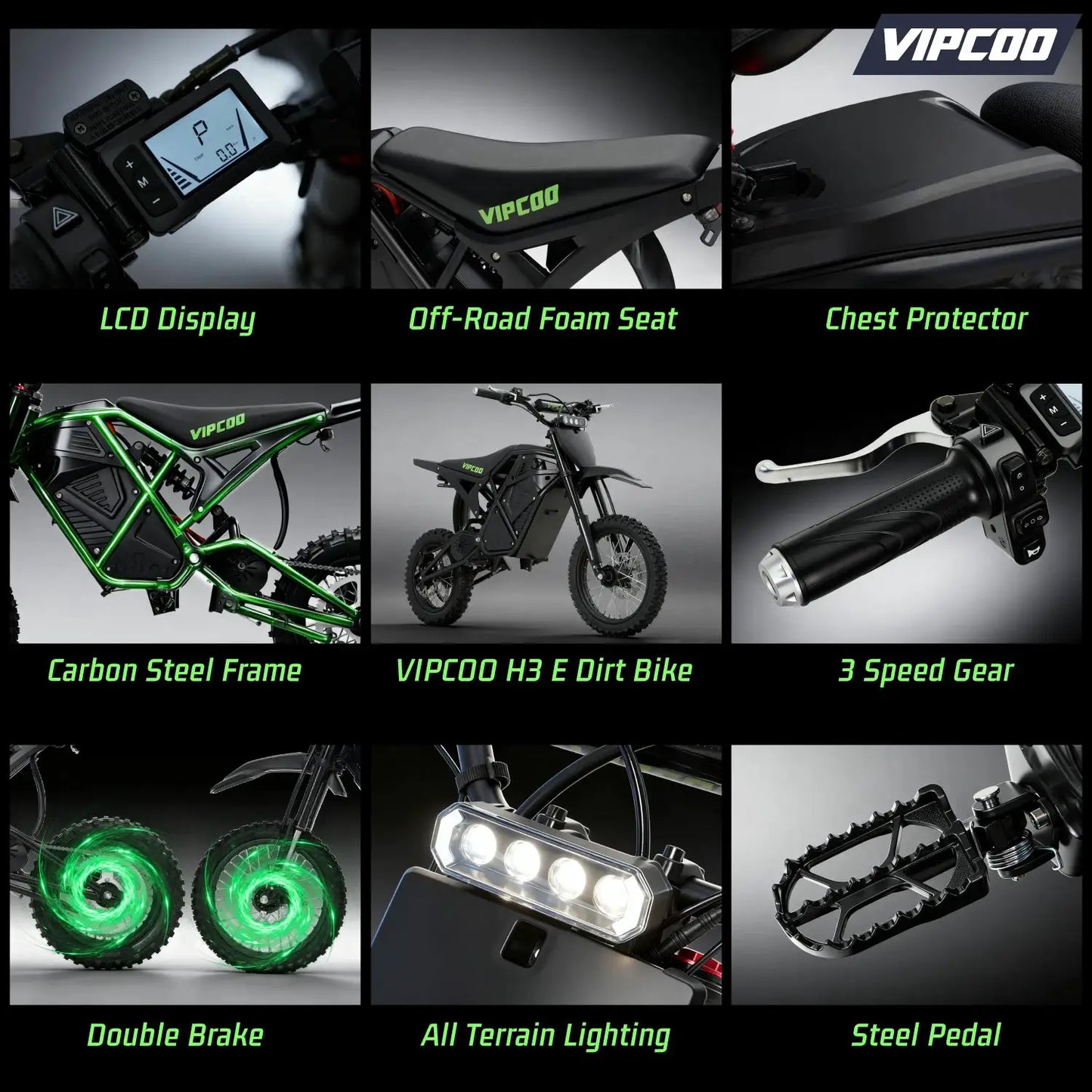 Electric Dirt Bike VIPCOO 3500W 48V23AH Electric Motorcycle Fat Tire Nitrogen Suspension E Dirt Bike for Teens and Adults by Beastly Survival Outlet