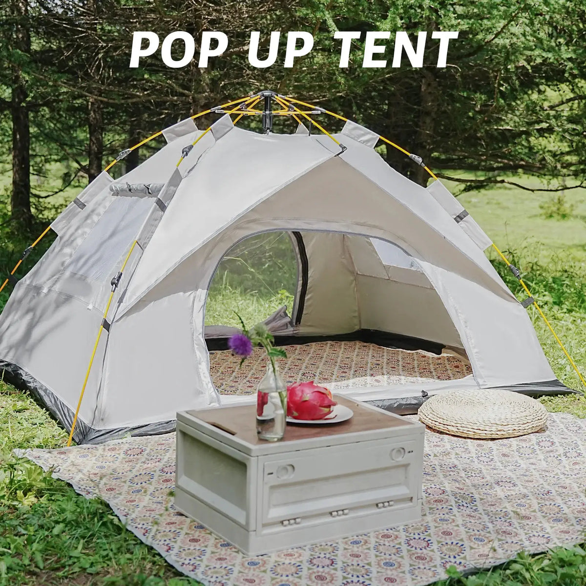 PAKICETUS Instant Pop Up Dome Tent 2-4 Person Easy Setup Polyester Fiber Portable Outdoor Tent Misty Gray Quicksand Gold For Camping Hiking Road Trips Backyard Picnic by Beastly Survival Outlet