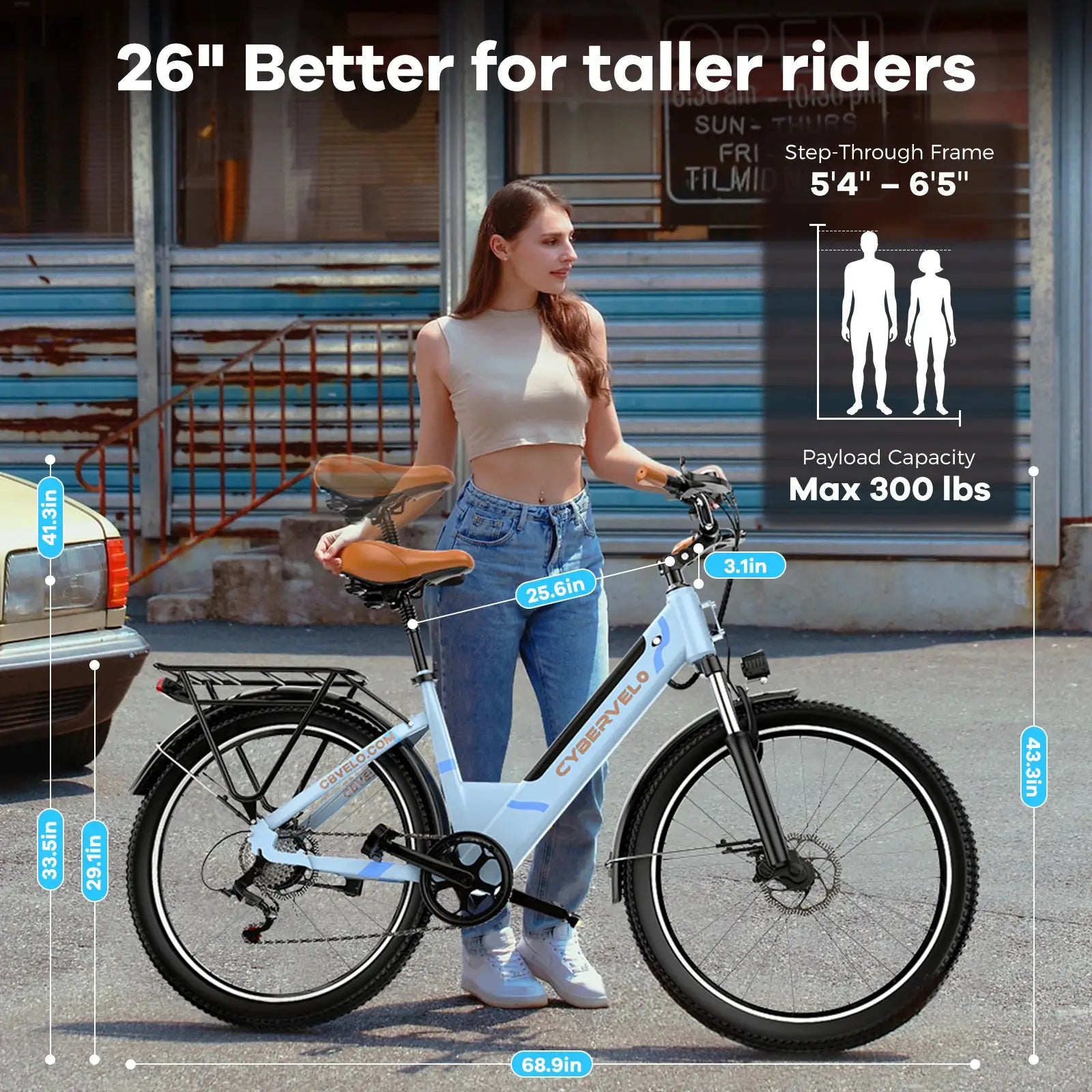 Cybervelo 1000W Peak 26" Electric Bike Adults 80Miles Removable Battery 7-Speed Ebike Beach Snow Commute E Bicycle for Men Women EK2 by Beastly Survival Outlet