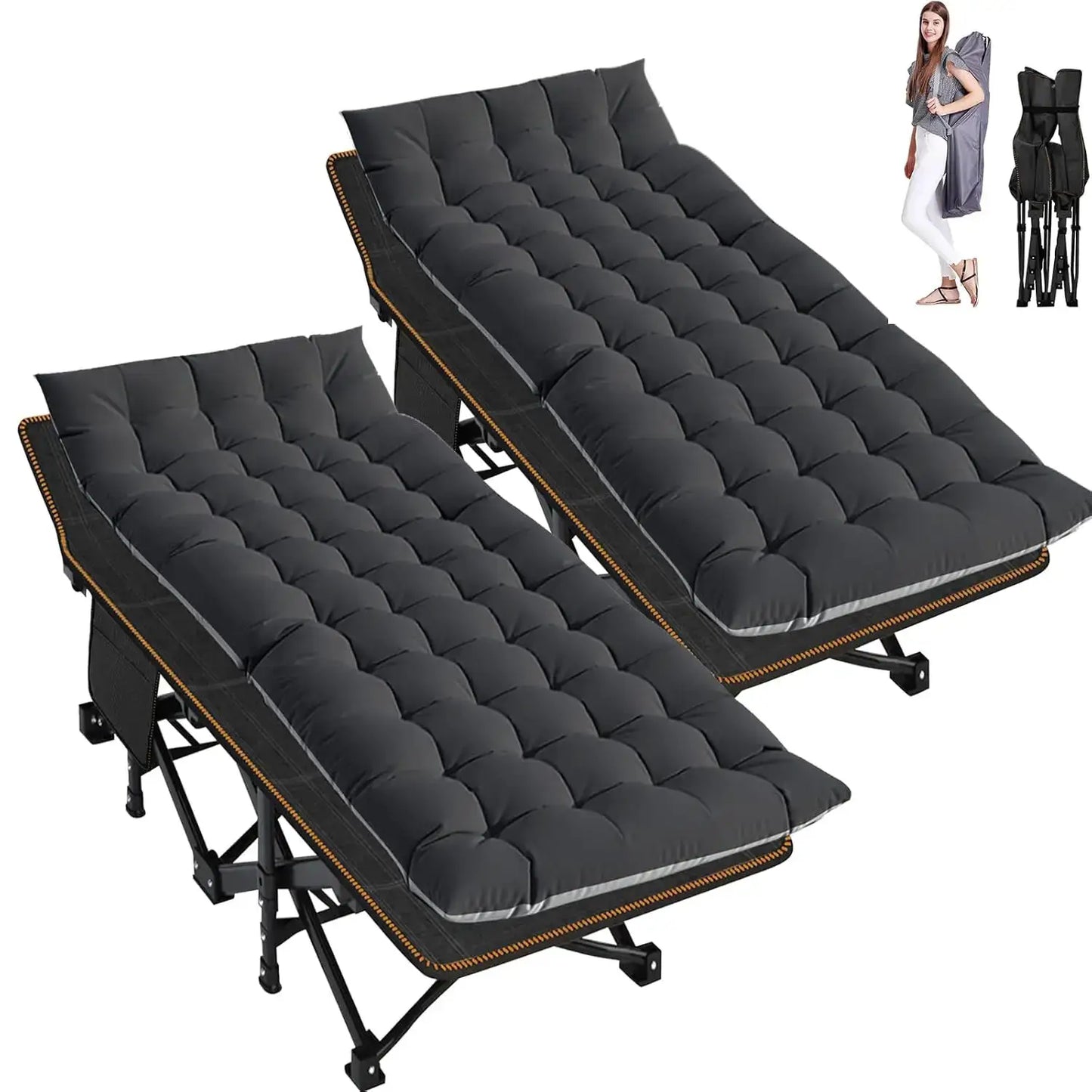2 Pack XXL Camping Cot For Adults 900 Lbs With Mattress Pad by Beastly Survival Outlet