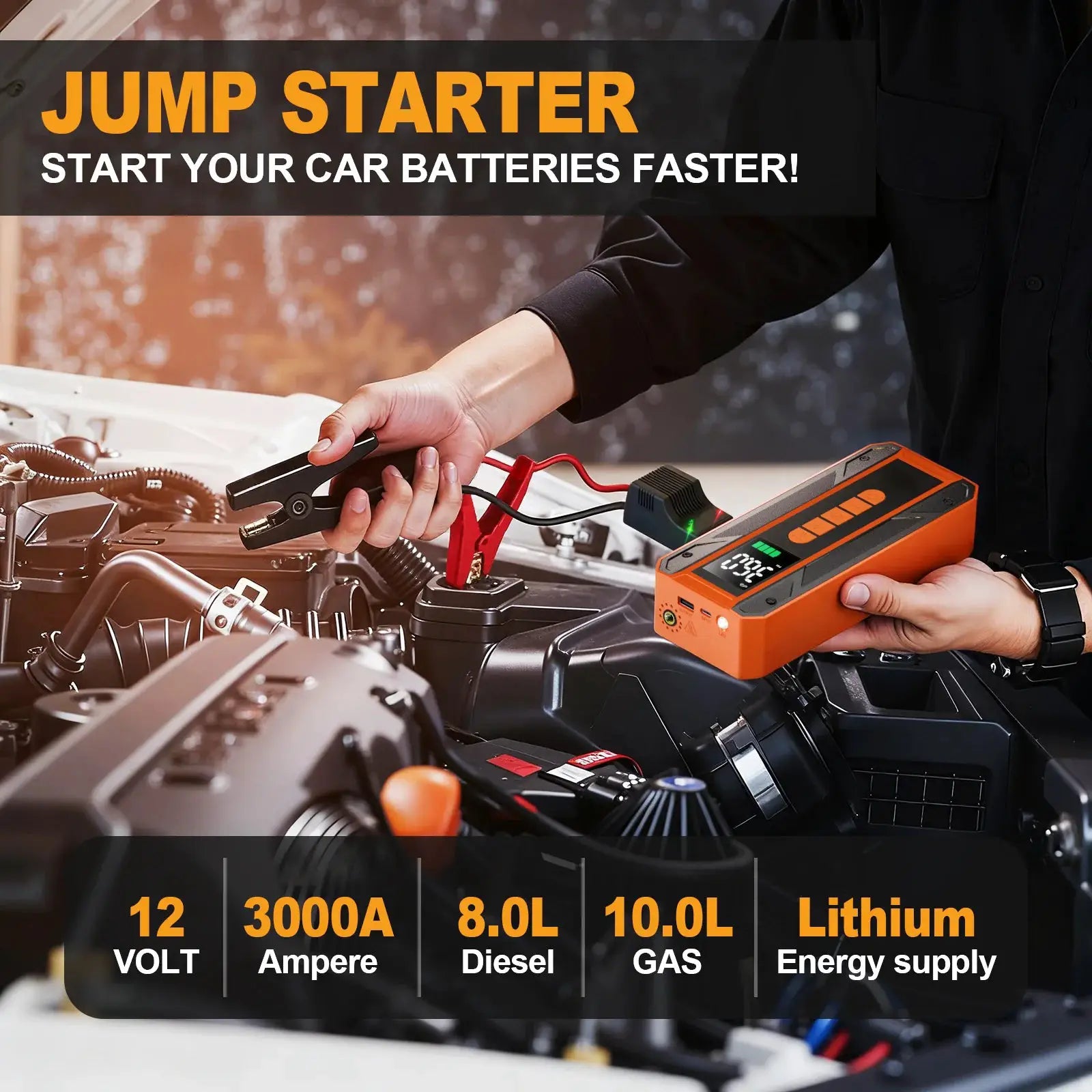 3000A Jump Starter And 150 PSI Cordless Air Pump For Vehicle by Beastly Survival Outlet