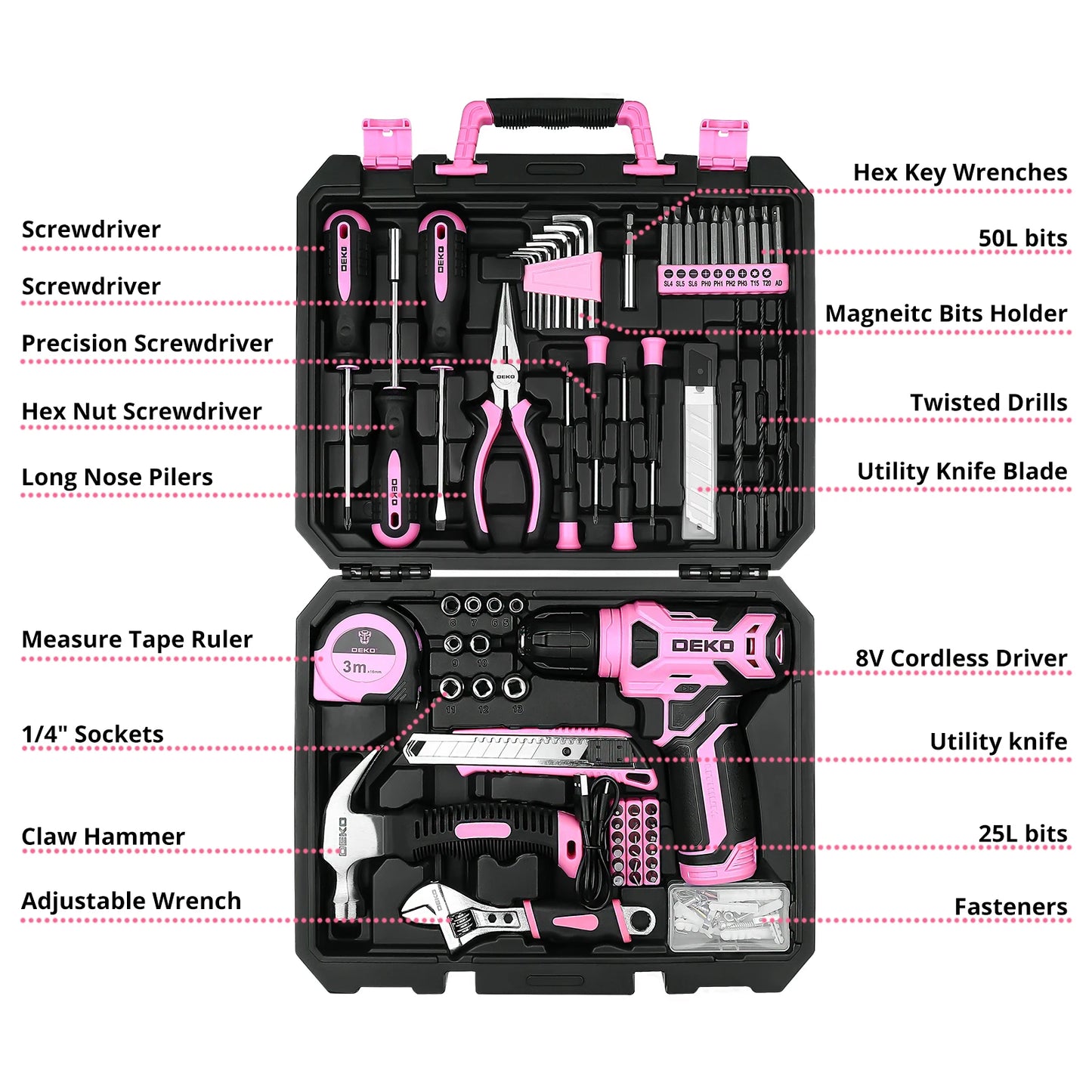 Deko 126Pcs Power Tool Kit With 8V Cordless Drill Included