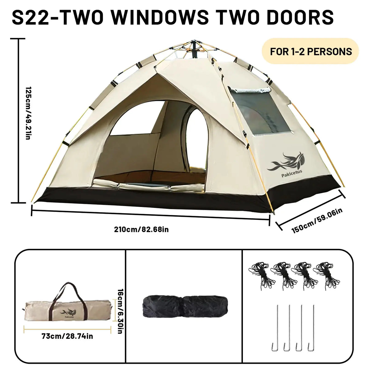 PAKICETUS 2-4 Person Automatic Pop Up Camping Tent, Instant Quick Setup Portable Windproof Tent, Lightweight Backpacking Shelter for Outdoor Travel Hiking Picnic by Beastly Survival Outlet