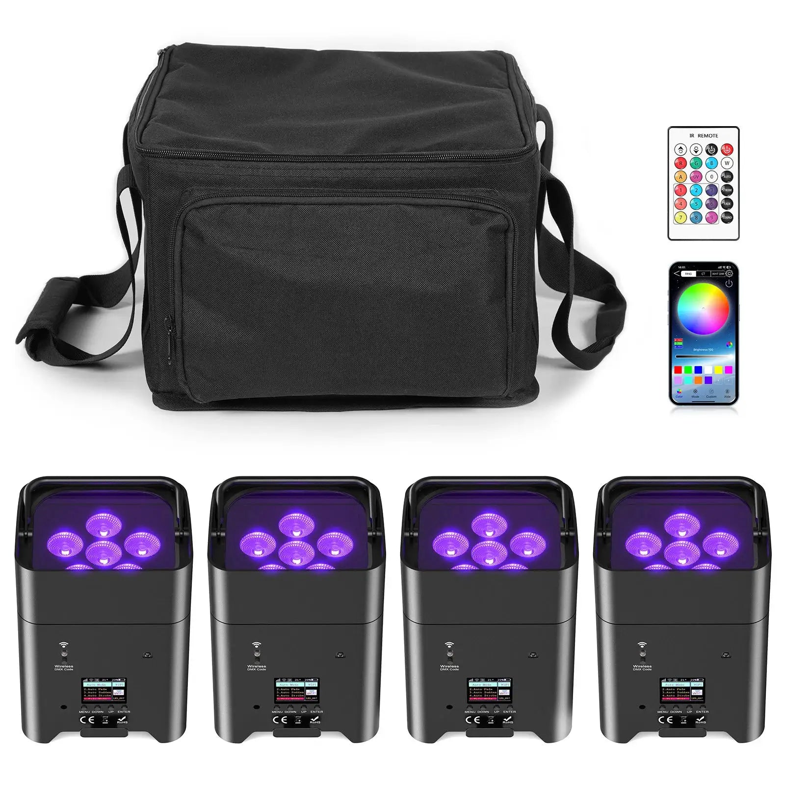 U'King 4PCS 6x18W 6IN1 RGBAW+UV Par Light with Bag DMX Remote Control WiFi Par Light Wireless LED Stage Light for DJ Bar Party by Beastly Survival Outlet