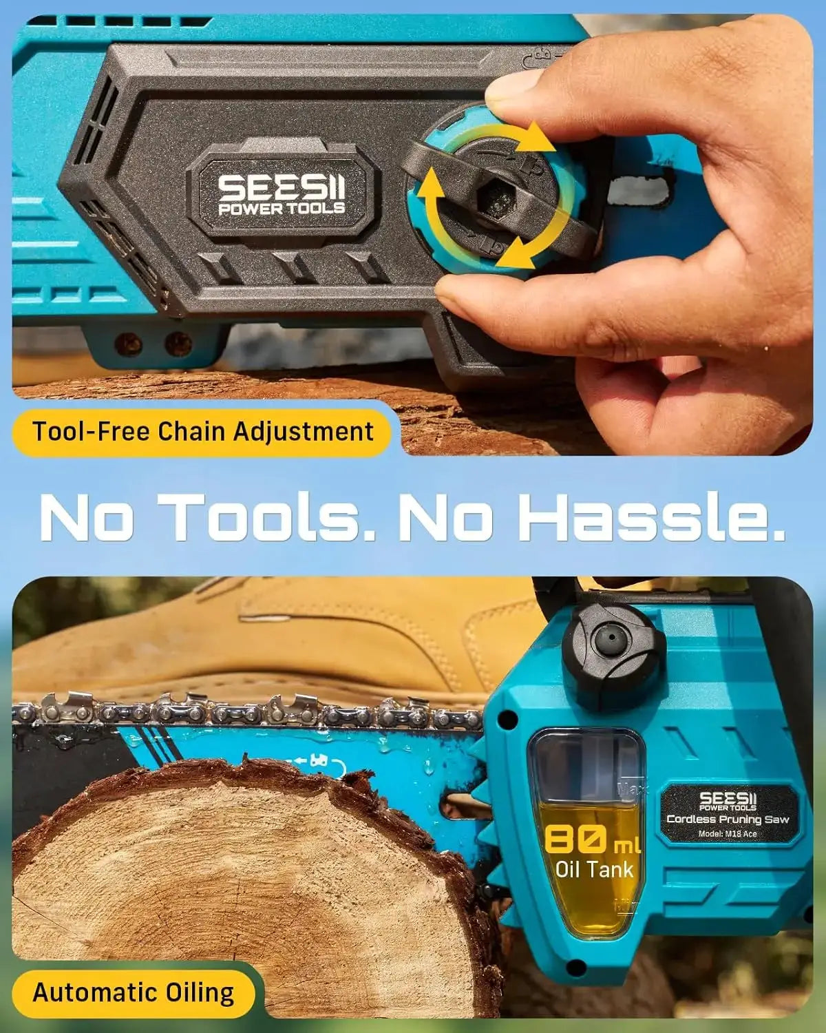 Seesii 40V 18''Brushless Chainsaw Cordless Electric Chain Saw 2200W Garden Tree Trimming Woodworking For Makita 18V Battery Pin by Beastly Survival Outlet