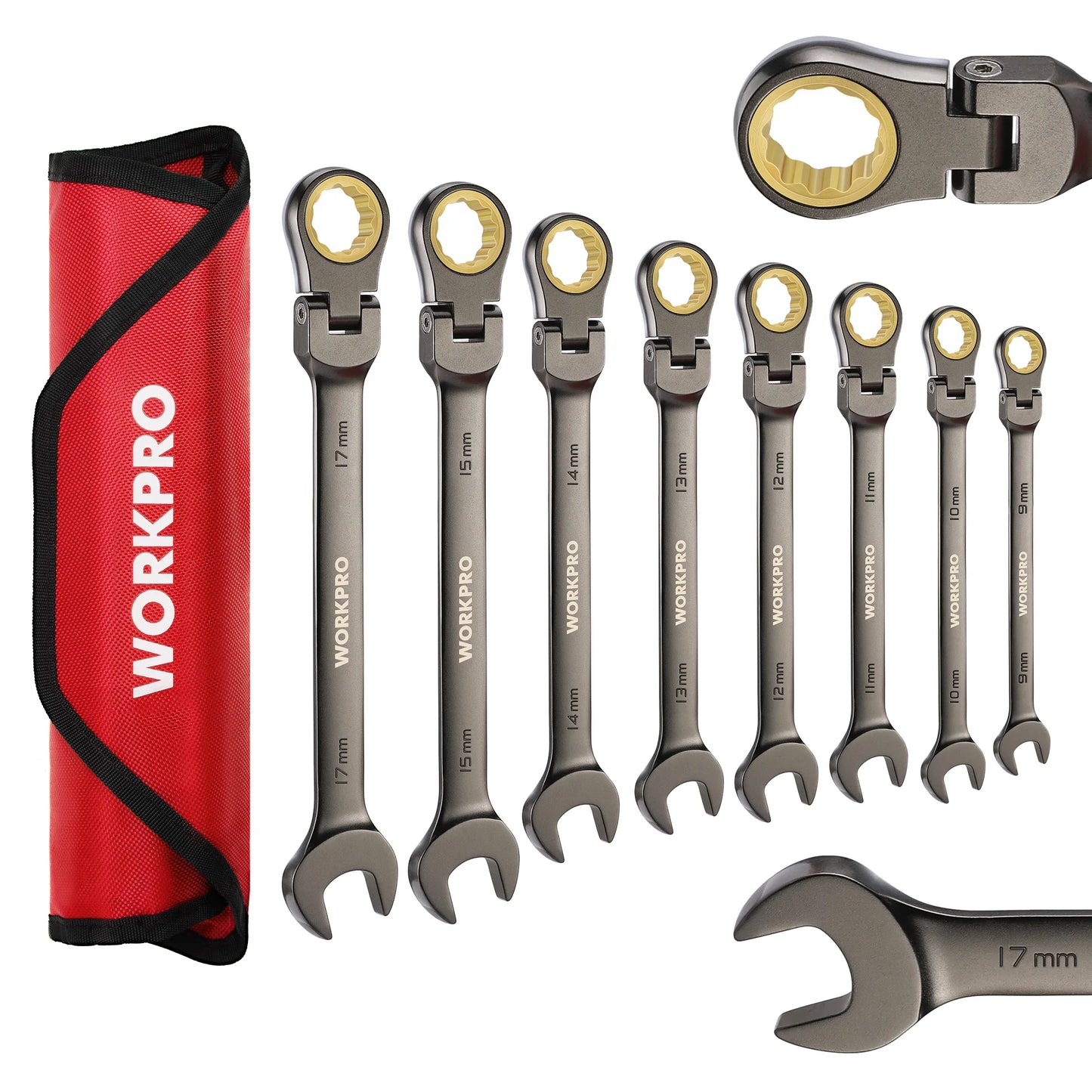 WORKPRO 8pc Flex Head Ratcheting Wrench Set SAE Inch Sizing
