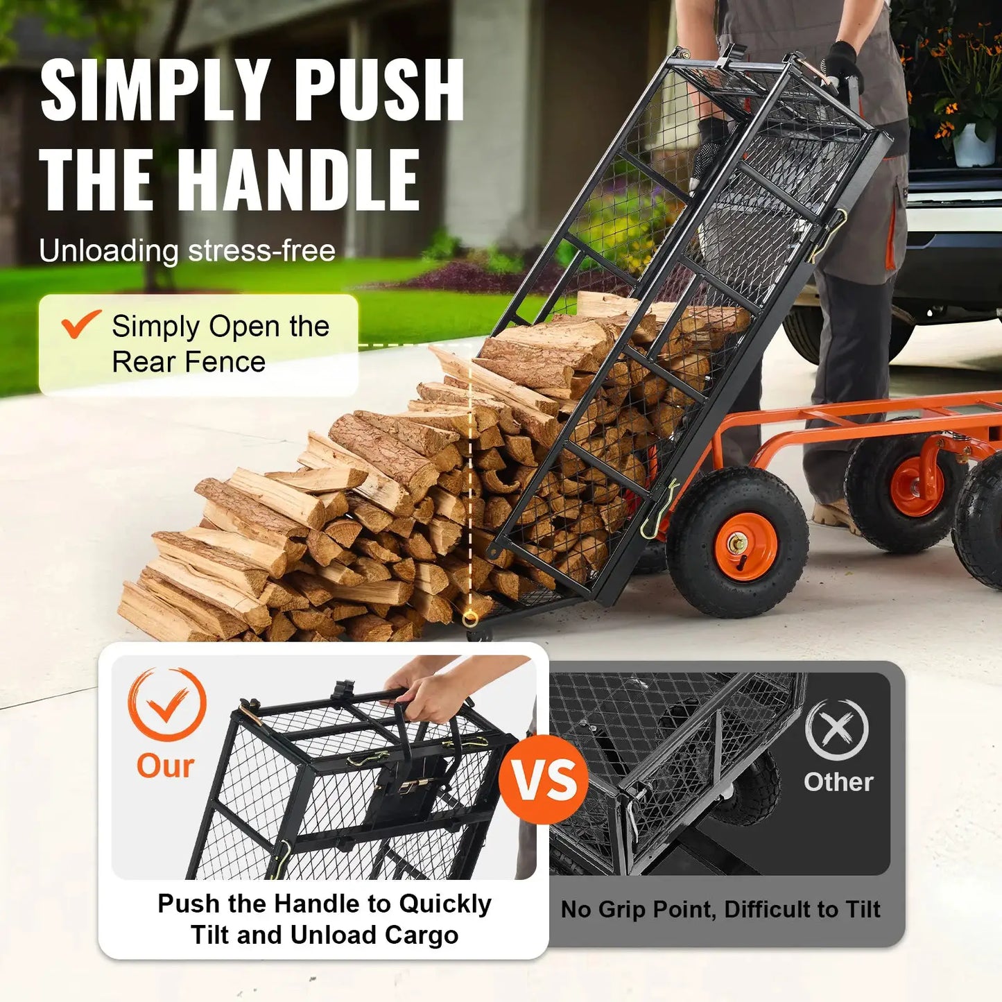 SucceBuy Garden Cart Sturdy Metal Utility Wagon with Simple Assembly Versatile Dump Cart Wheelbarrow with 400/880lbs Capacity by Beastly Survival Outlet