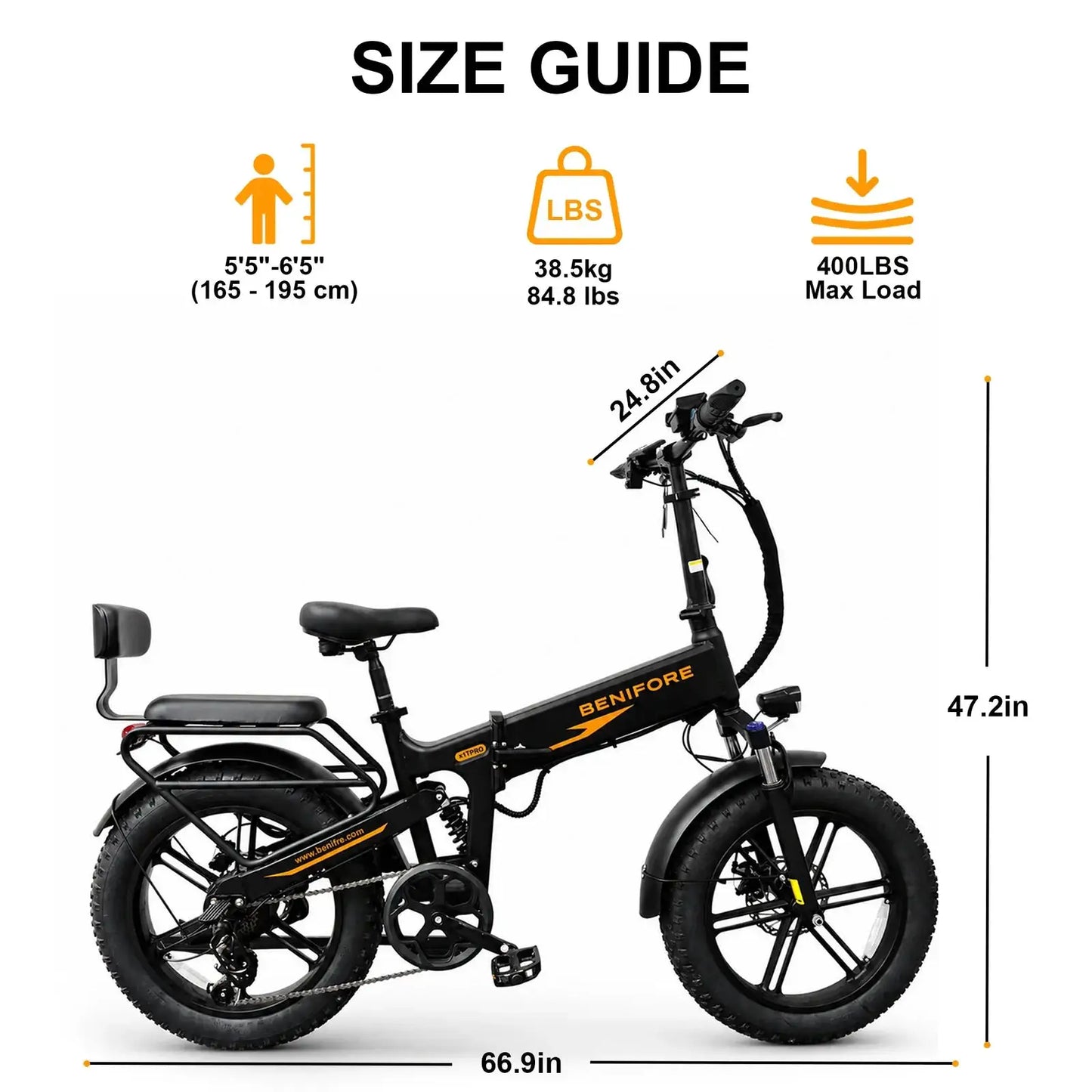 Benifore X1T PRO Fold E Bike 1500W Peak Motor 48V20Ah Battery Fat Tire Electric Bike Full Suspension 65 Miles Range 400 lbs Payload by Beastly Survival Outlet