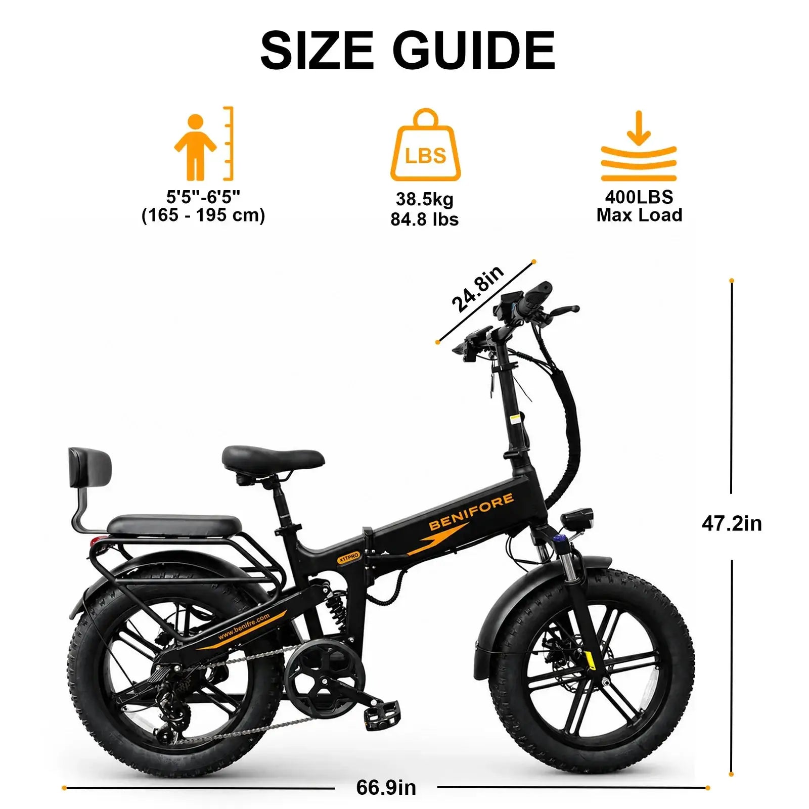 Benifore X1T PRO Fold E Bike 1500W Peak Motor 48V20Ah Battery Fat Tire Electric Bike Full Suspension 65 Miles Range 400 lbs Payload by Beastly Survival Outlet