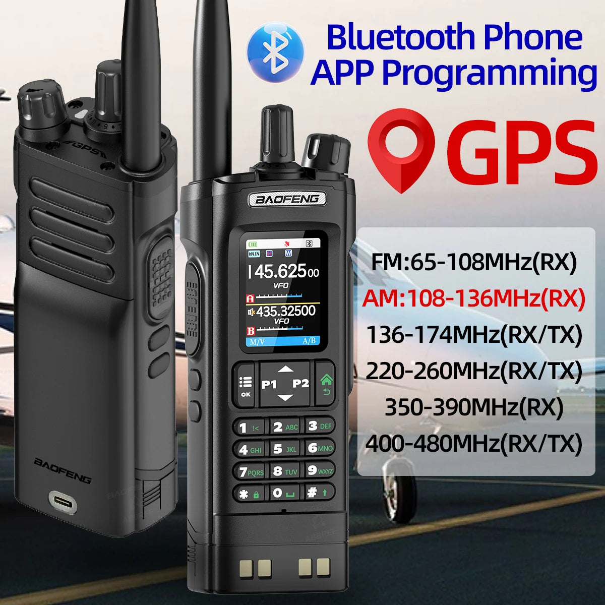 Baofeng UV 32 GPS Walkie Talkie 10W Long Range Bluetooth