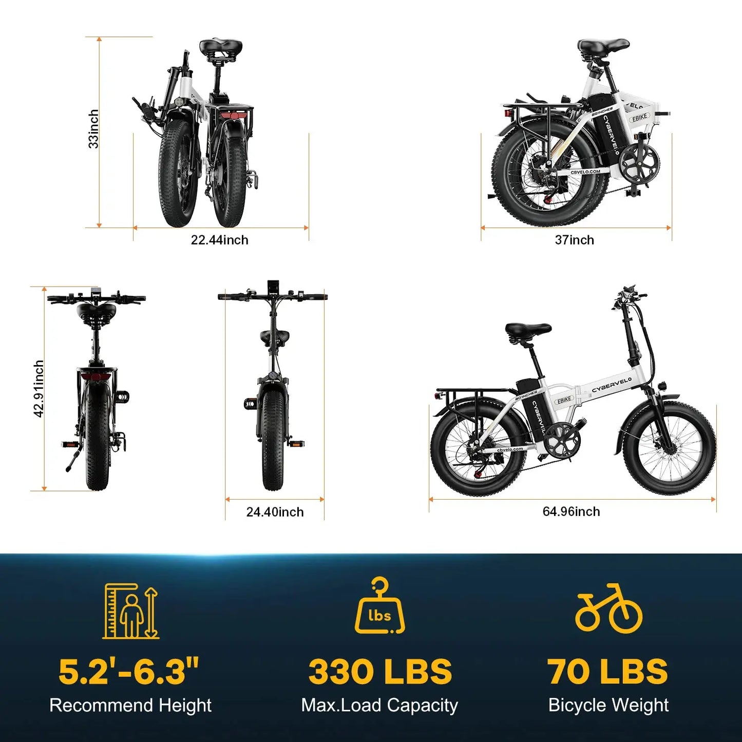 Cybervelo 1000W Peak Electric Bike for Adults Foldable 28+MPH 80Miles Removable Battery Fat Tire Off-road E-bike EK4 EK5 Mars700 by Beastly Survival Outlet