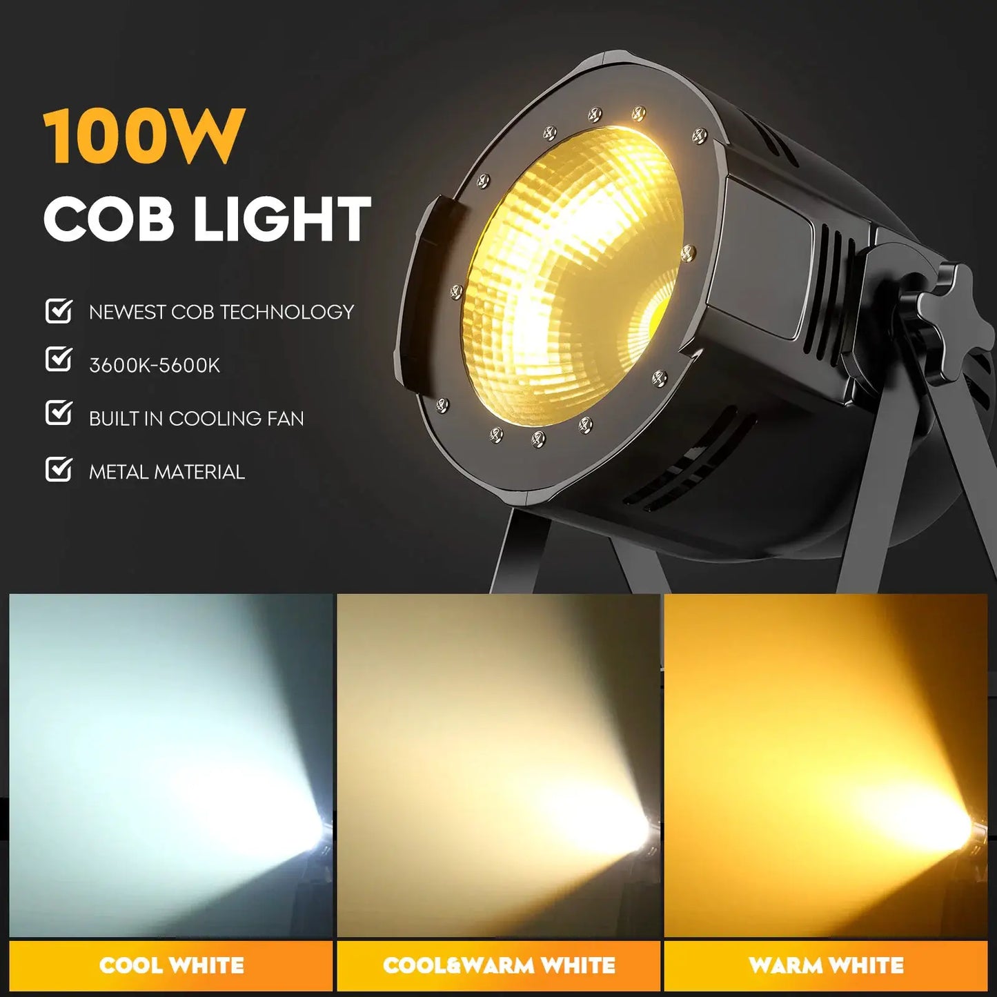 U'King 2PCS 100W COB LED Par Light Aluminium DMX Control Warm/Cold White LED Stage Light Effect for DJ Concert Party Wedding by Beastly Survival Outlet