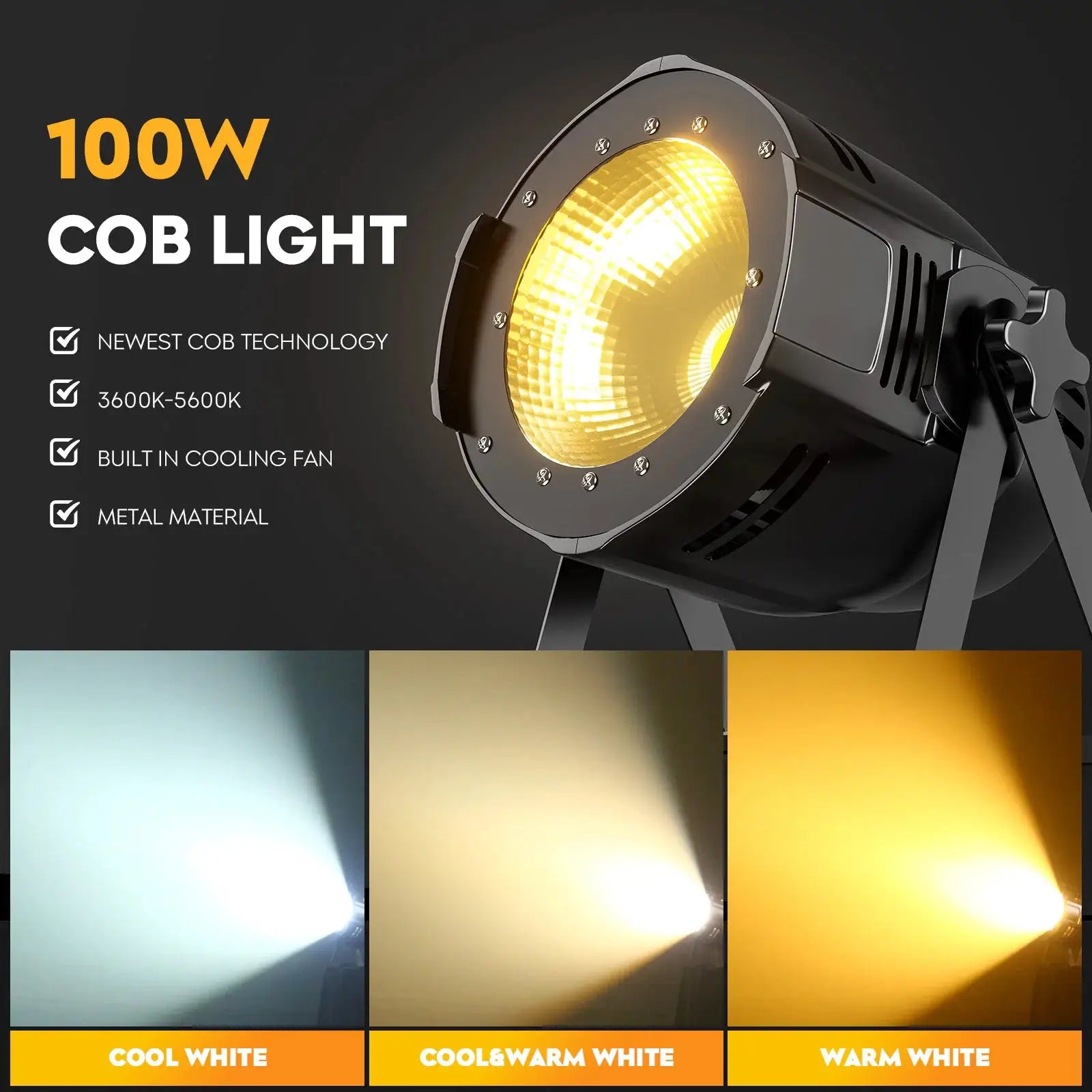 U'King 2PCS 100W COB LED Par Light Aluminium DMX Control Warm/Cold White LED Stage Light Effect for DJ Concert Party Wedding by Beastly Survival Outlet
