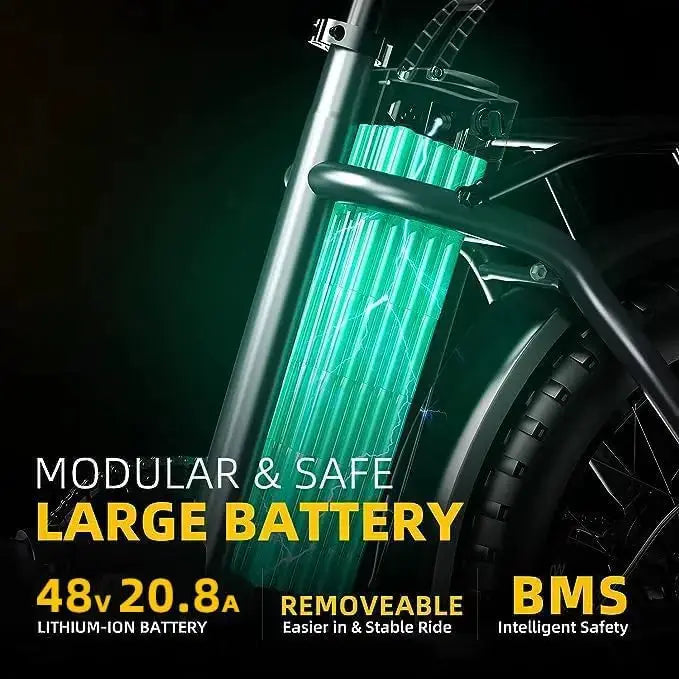 Cybervelo 1000W Electric Bike for Adults 48V 20.8Ah Large Removable Battery Foldable 20 Inch Fat Tire Urban Commuting Mars700 by Beastly Survival Outlet