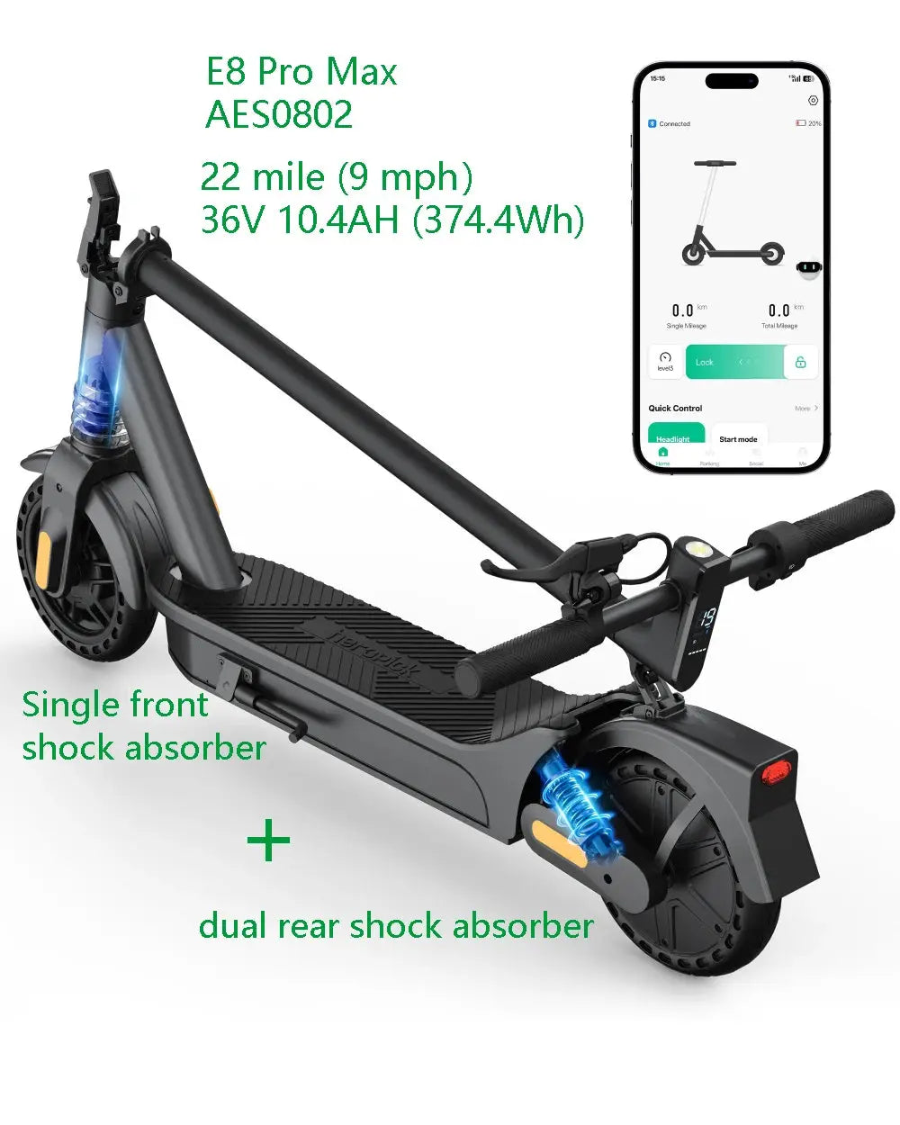 E10/8 Electric Scooter 1000/500W 20mph Max Speed 10"/8.5" Tire Folding E-Scooter 40/20miles Max Range Dual Suspension for Adult by Beastly Survival Outlet
