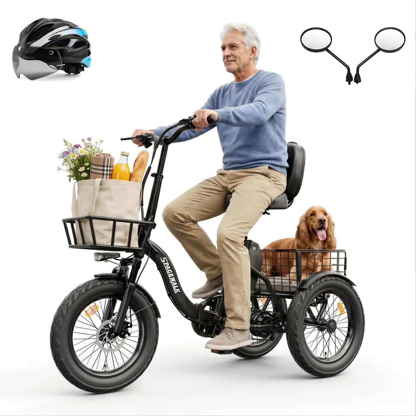 Spacewalk 1200W Peak Electric Trike for Adults, 48V 15Ah Battery 3 Wheel Electric Bike with 60 Miles Range, 18×3.0 Fat Tires, Dual Disc Brakes, Rear Cargo Basket, Adjustable Comfort Seat, Folding E Tricycle for Seniors-Black by Beastly Survival Outlet