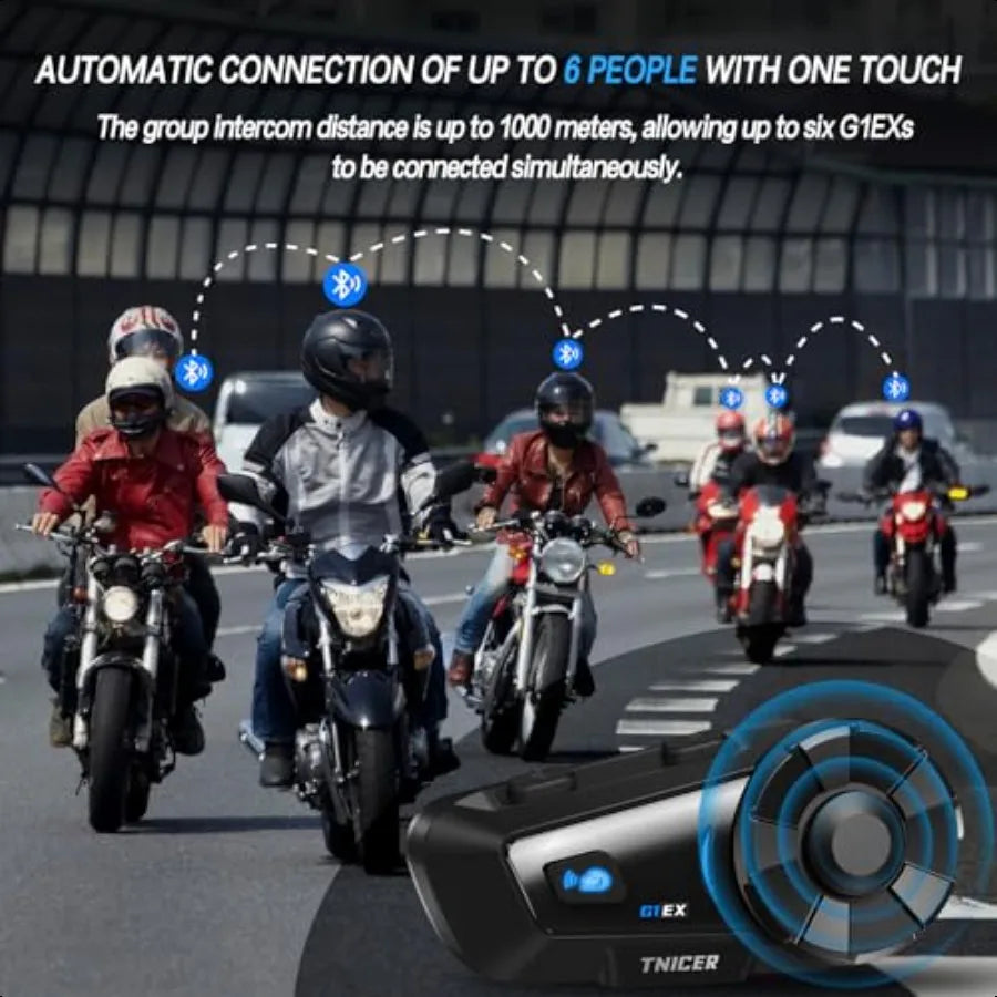 Motorcycle Bluetooth Headset G1EX for 6 Riders with Noise Cancelation