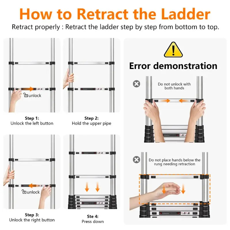 3.5m 2.7m Stainless Steel House Folding Ladder With 360° Rotatable Hook Telescopic Folding Telescopic Ladder Outdoor Portable Work Ladder by Beastly Survival Outlet