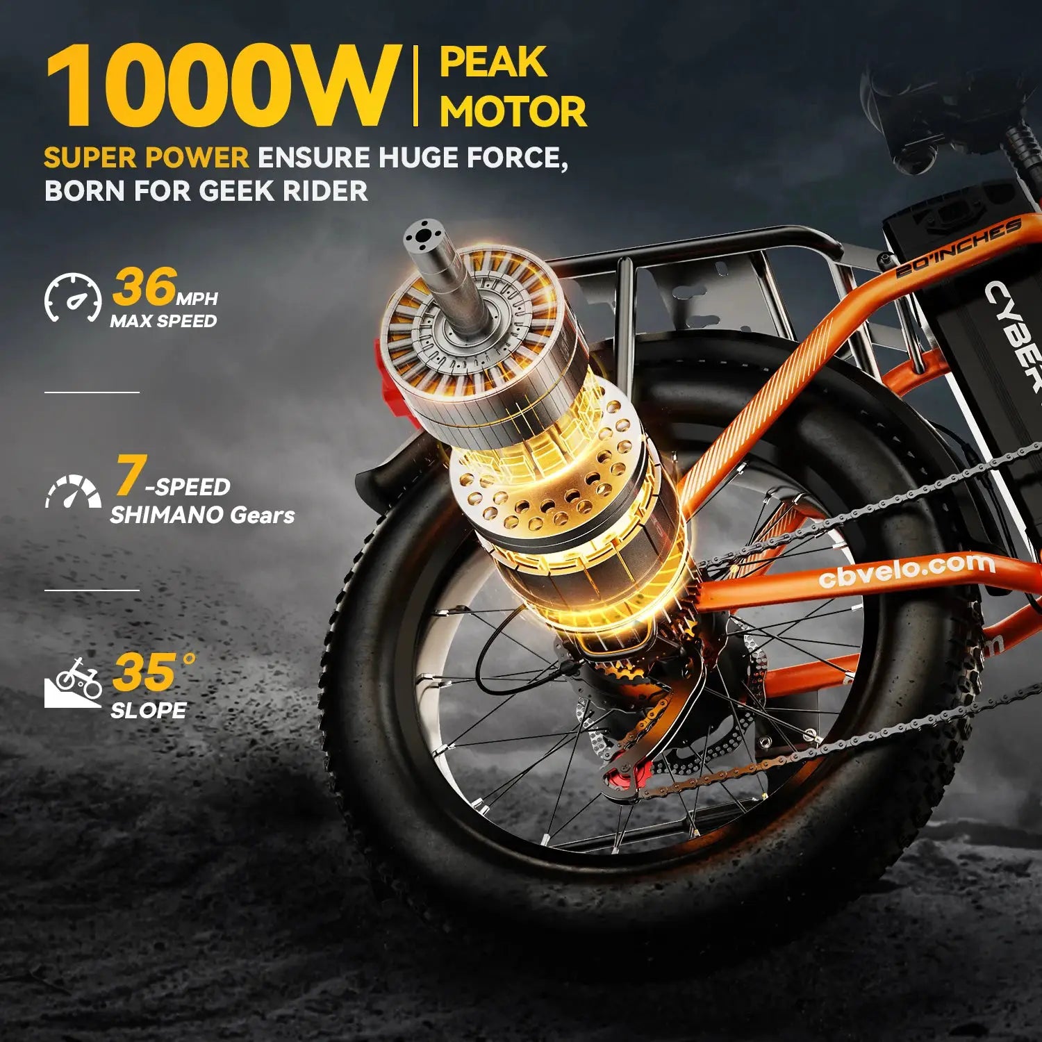 Cybervelo 1000W Peak High-speed Brushless Folding 20 Inch Fat Tire Electric Bike for Adults 48V 20.8Ah/50Ah Removable Battery 80 Miles Range Commuter E-Bicycle EK4 by Beastly Survival Outlet