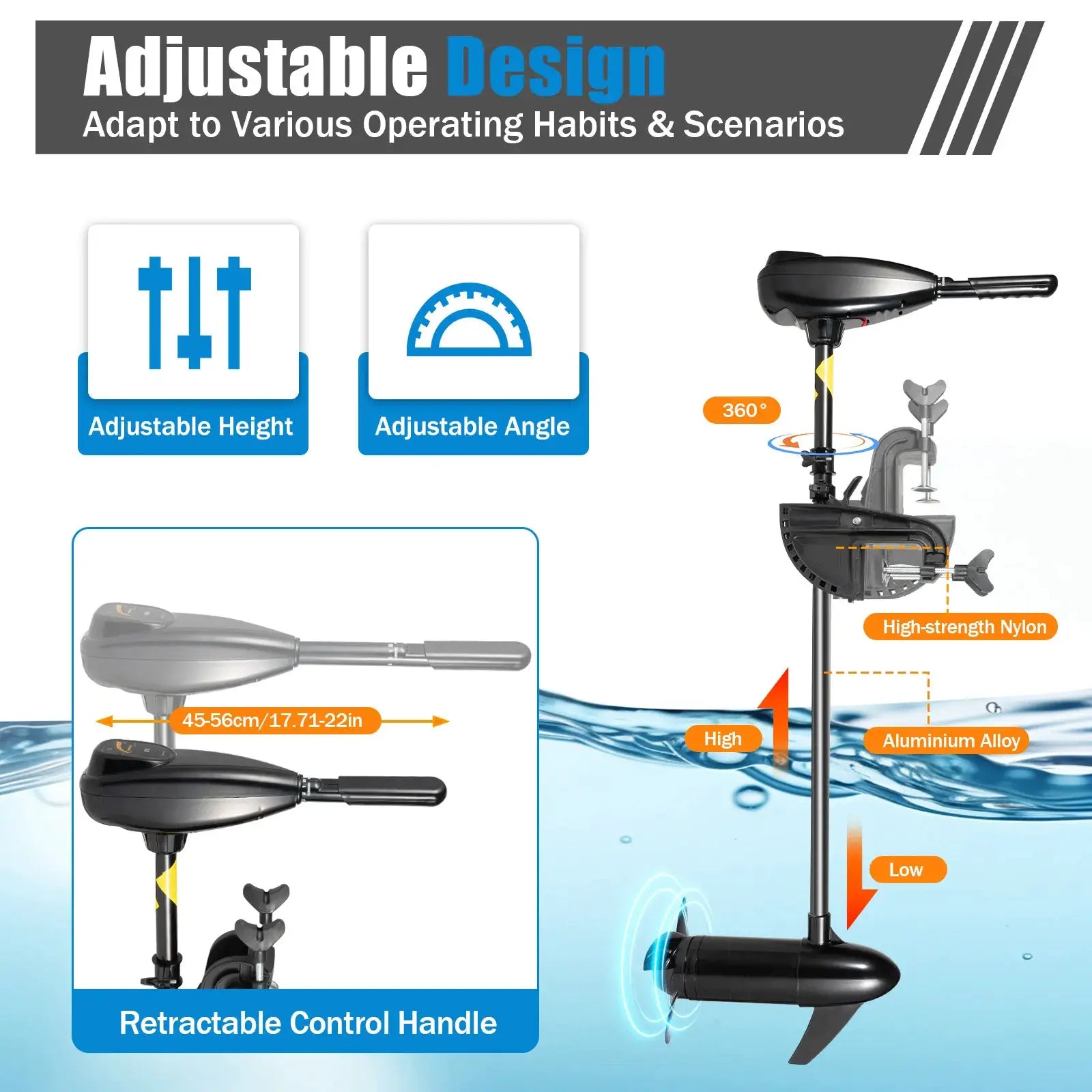 800W 12V Electric Outboard Engine Battery-powered Outboard Engines Low Noise 55lbs Thrust for Kayaks, Plastic Boats, Etc by Beastly Survival Outlet