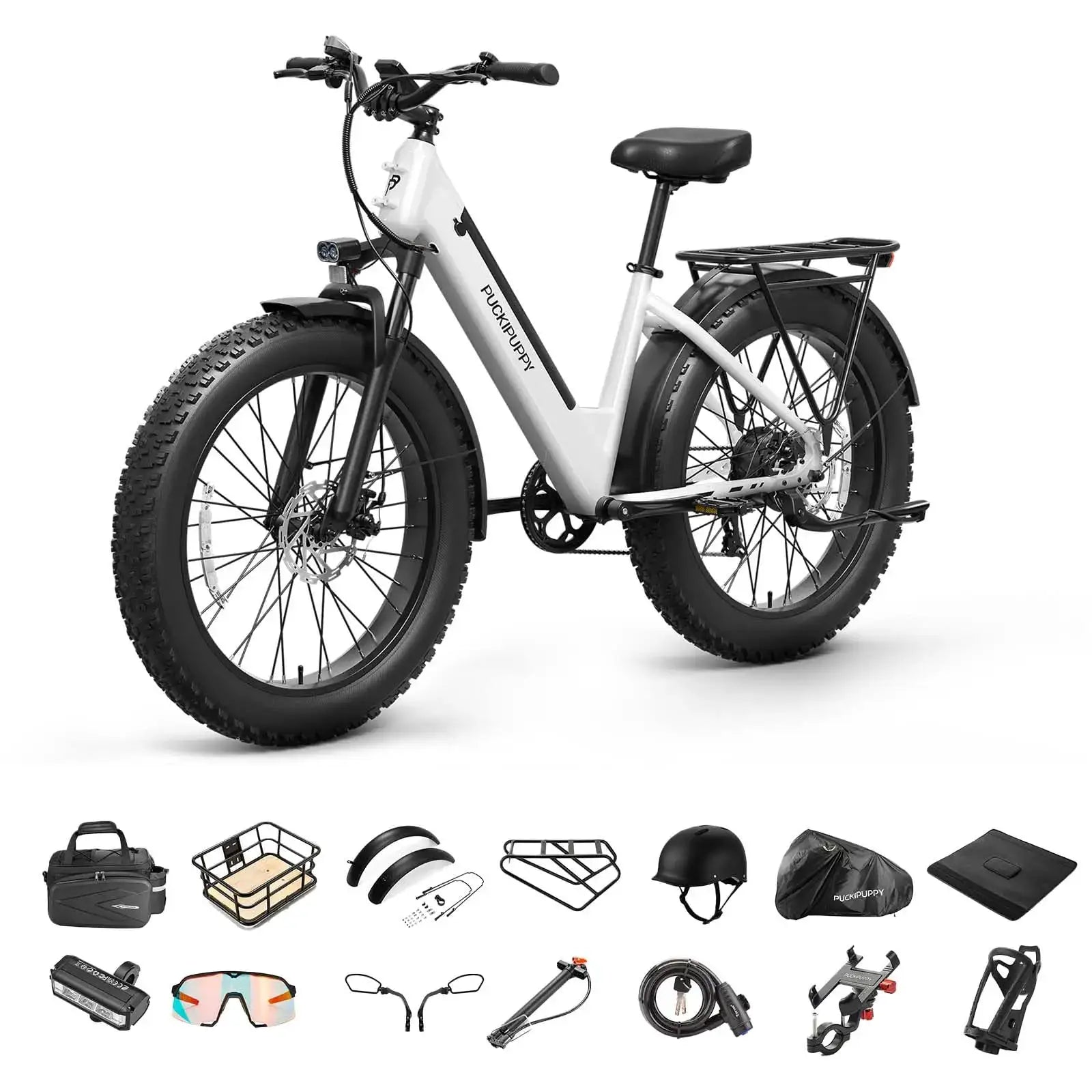 PUCKIPUPPY Samoyed Electric Bike 960W Peak 28MPH Commuter E-Bike All Terrain 26" Fat Tire Electric Bicycle with 2-Year Warranty by Beastly Survival Outlet