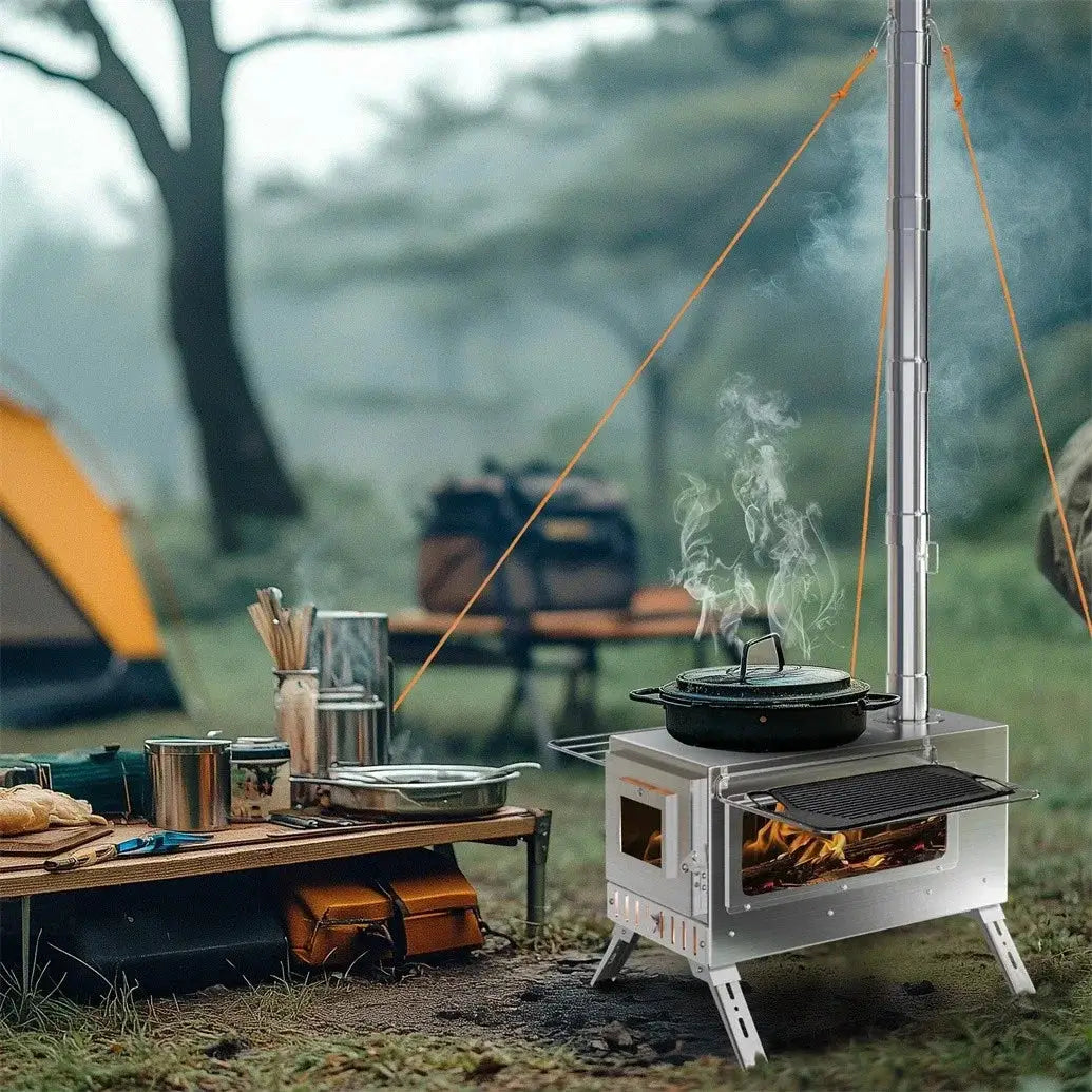 Portable Wood Burning Stove With Six Stainless Chimney Pipes by Beastly Survival Outlet
