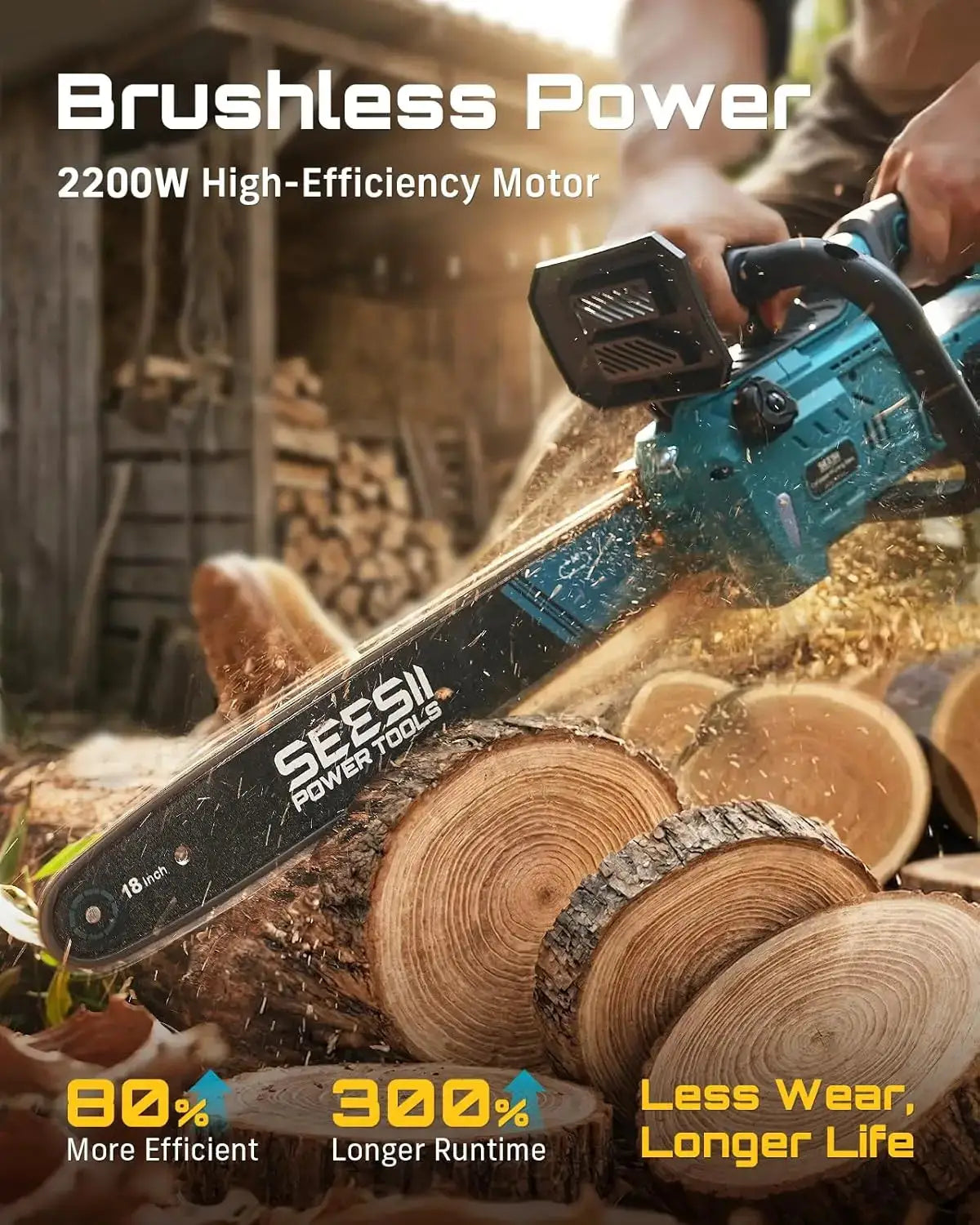 Seesii 40V 18''Brushless Chainsaw Cordless Electric Chain Saw 2200W Garden Tree Trimming Woodworking For Makita 18V Battery Pin by Beastly Survival Outlet